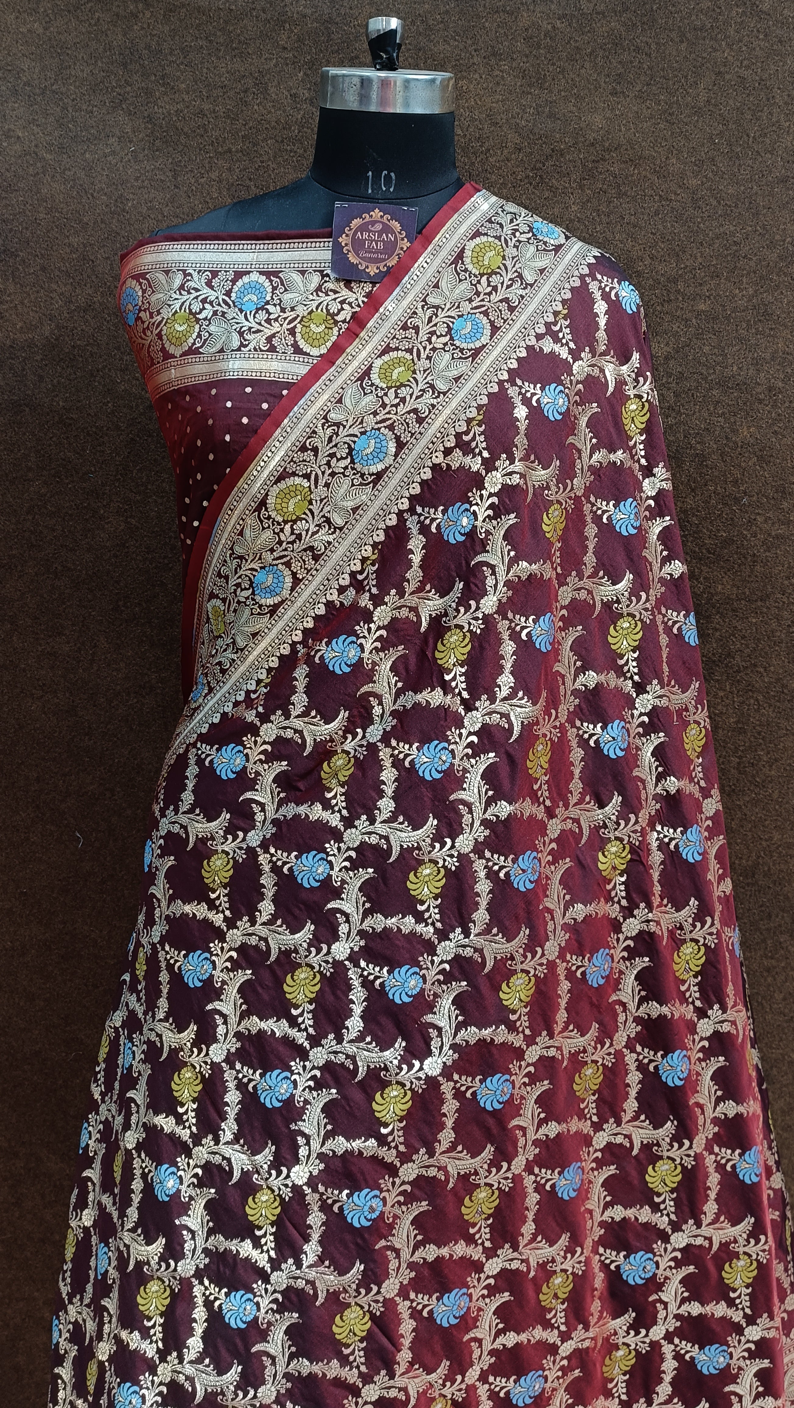 maroon Banarasi Pawri Silk  Meenakari Saree