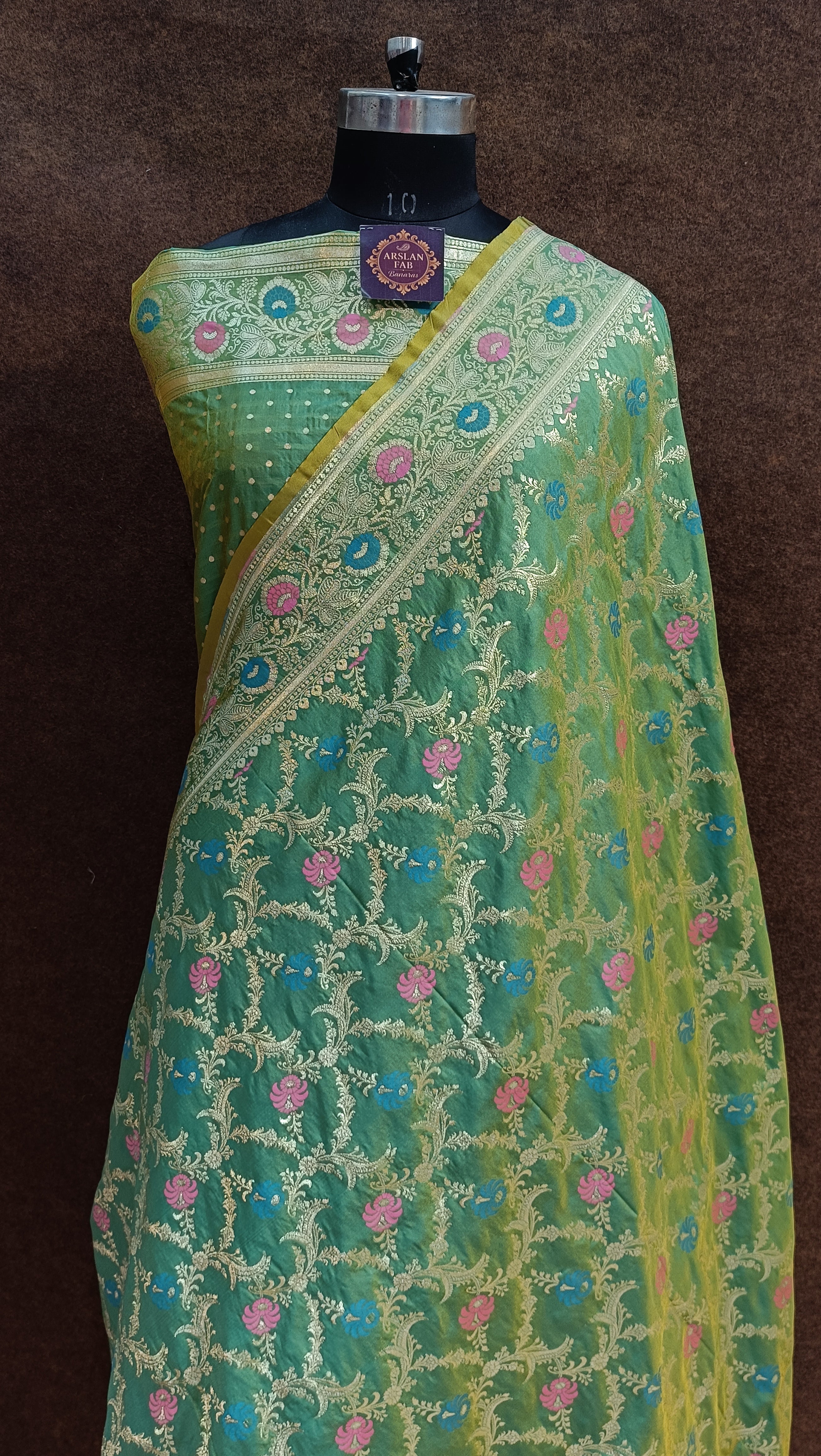 green Banarasi Pawri Silk Meenakari Saree