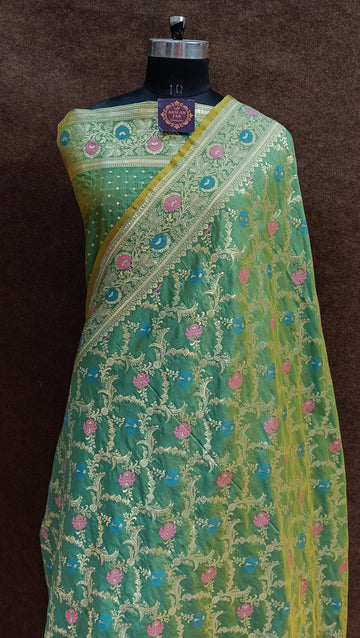 green Banarasi Pawri Silk Meenakari Saree
