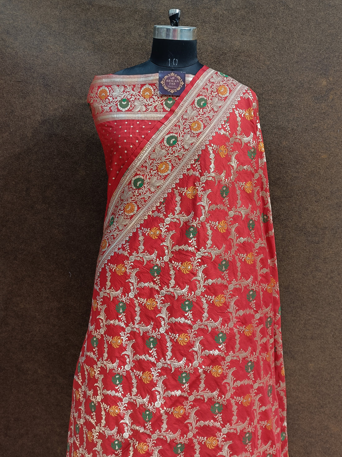 Rad Banarasi Pawri Silk Meenakari Saree