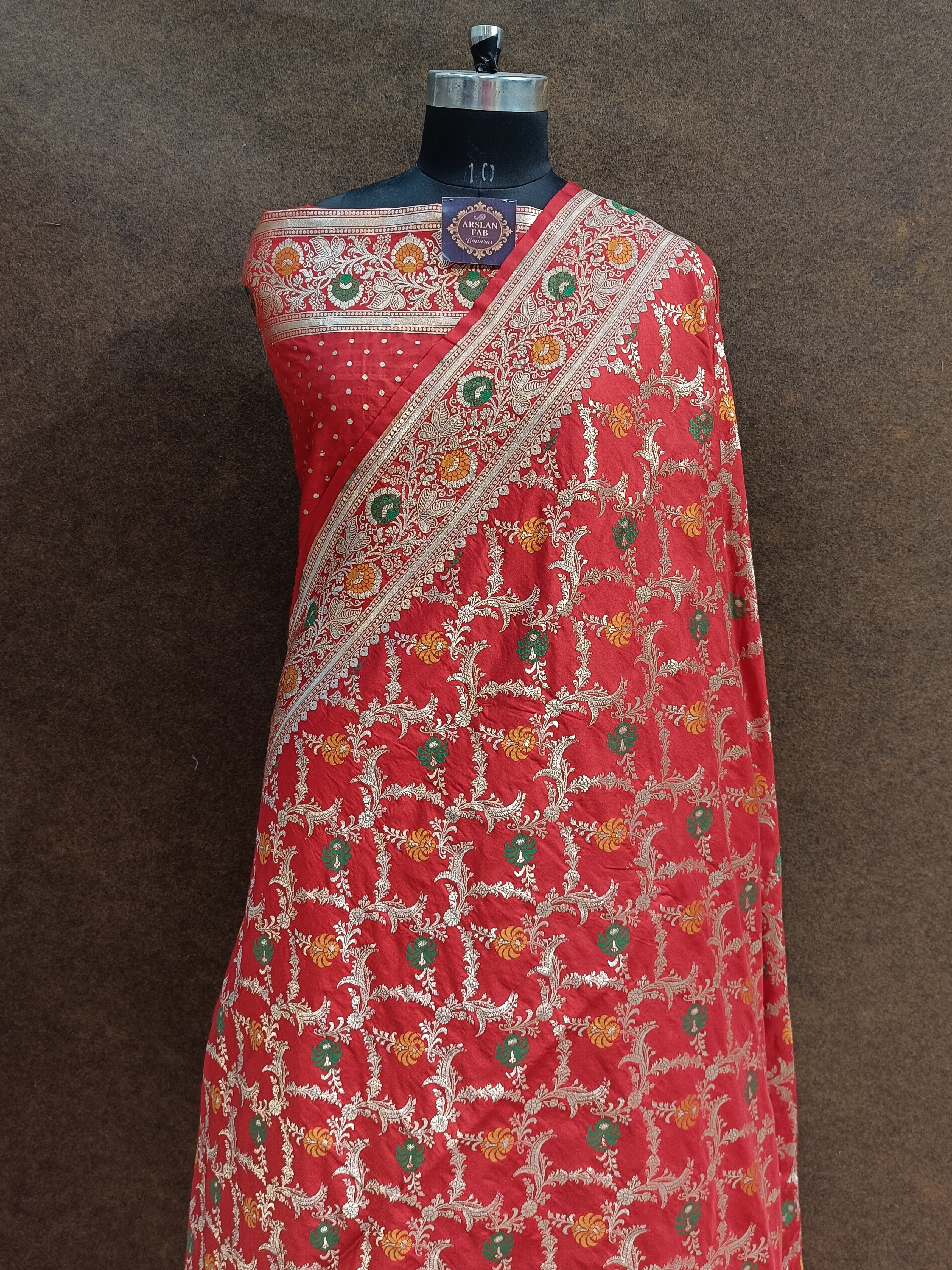 Rad Banarasi Pawri Silk Meenakari Saree