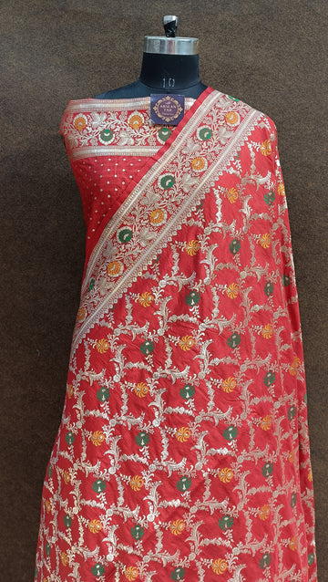 Rad Banarasi Pawri Silk Meenakari Saree