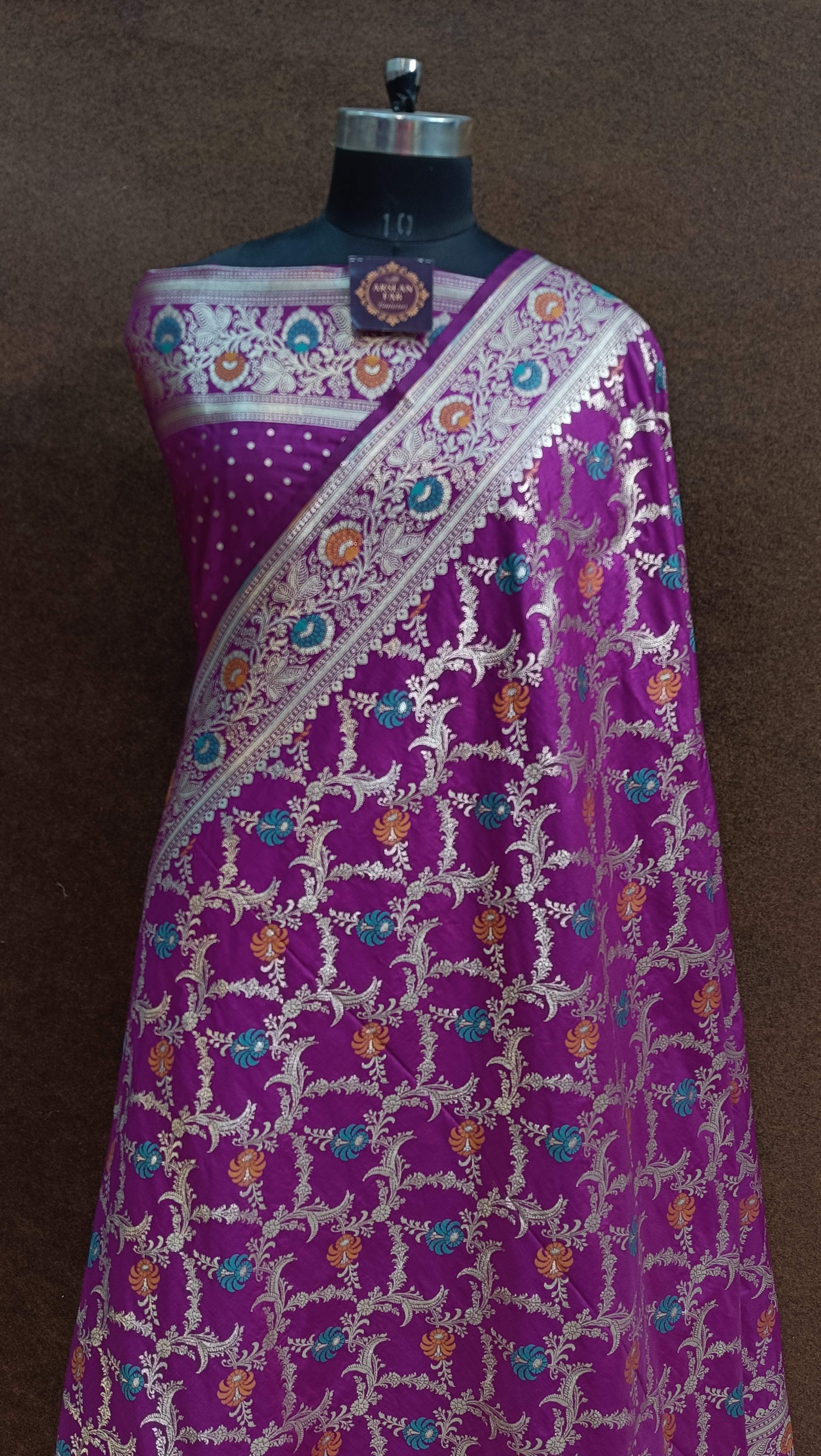 Magenta Banarasi Pawri Silk Meenakari Saree