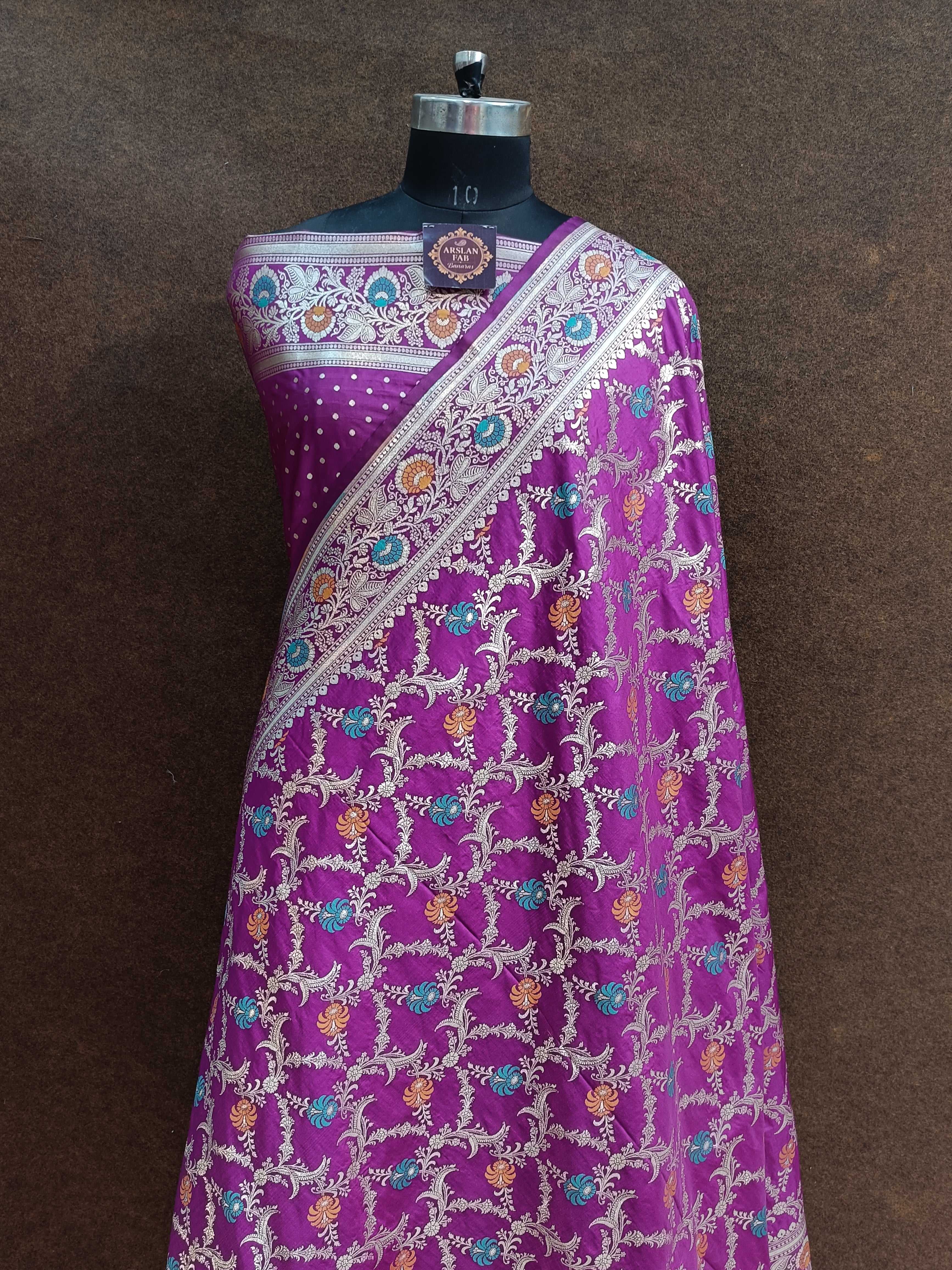 Magenta Banarasi Pawri Silk Meenakari Saree