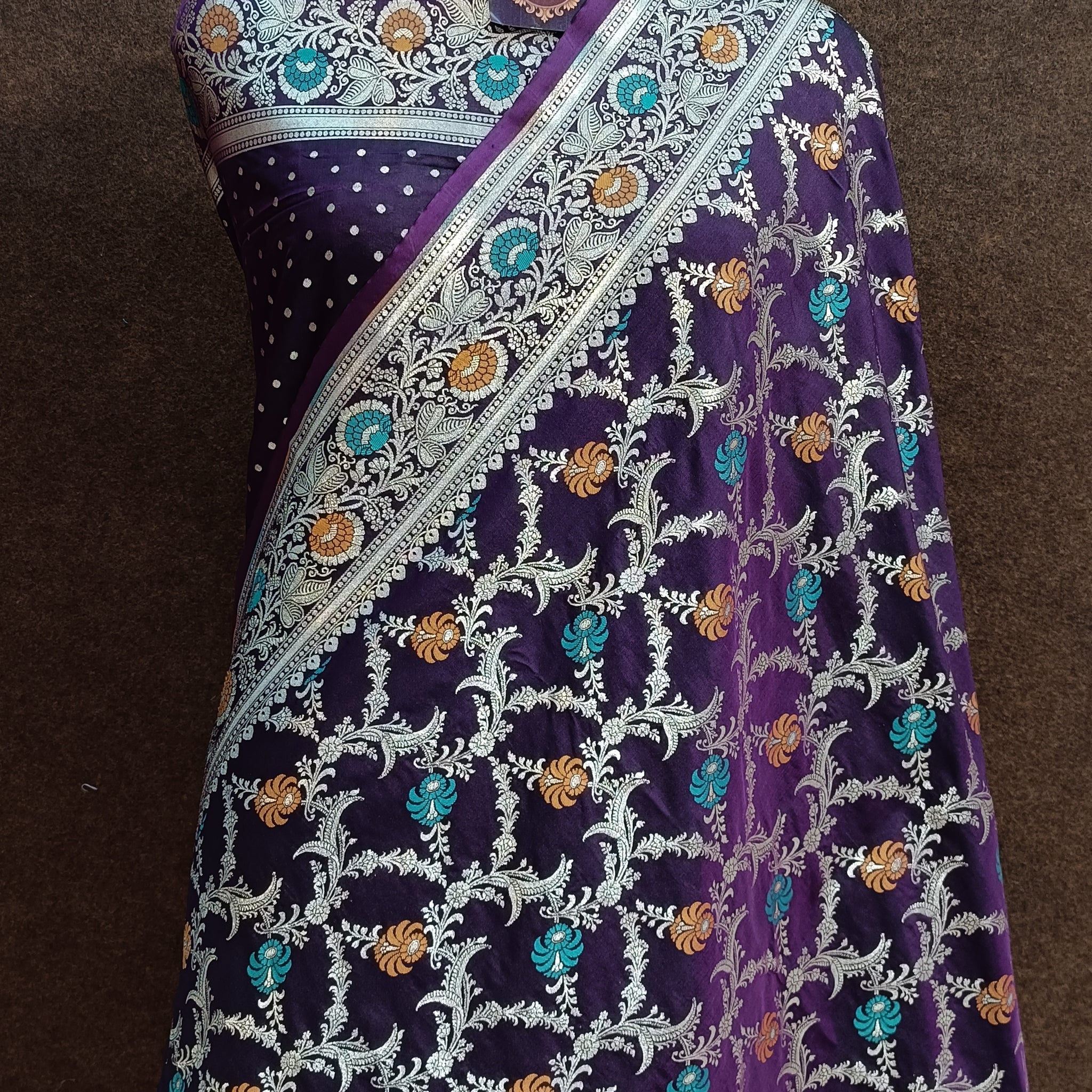 Purple Banarasi  Pawri Silk Meenakari  Saree