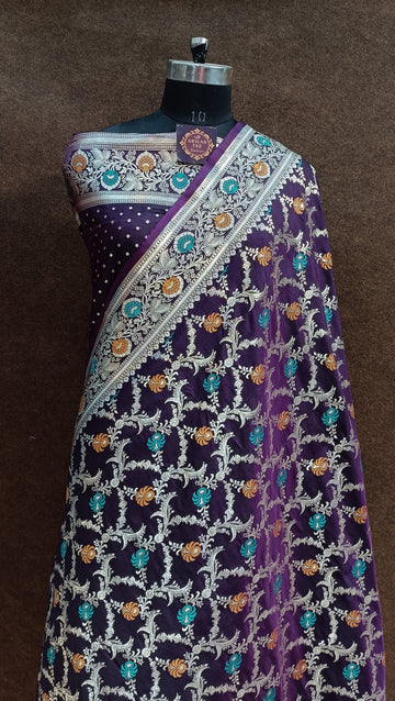 Purple Banarasi  Pawri Silk Meenakari  Saree