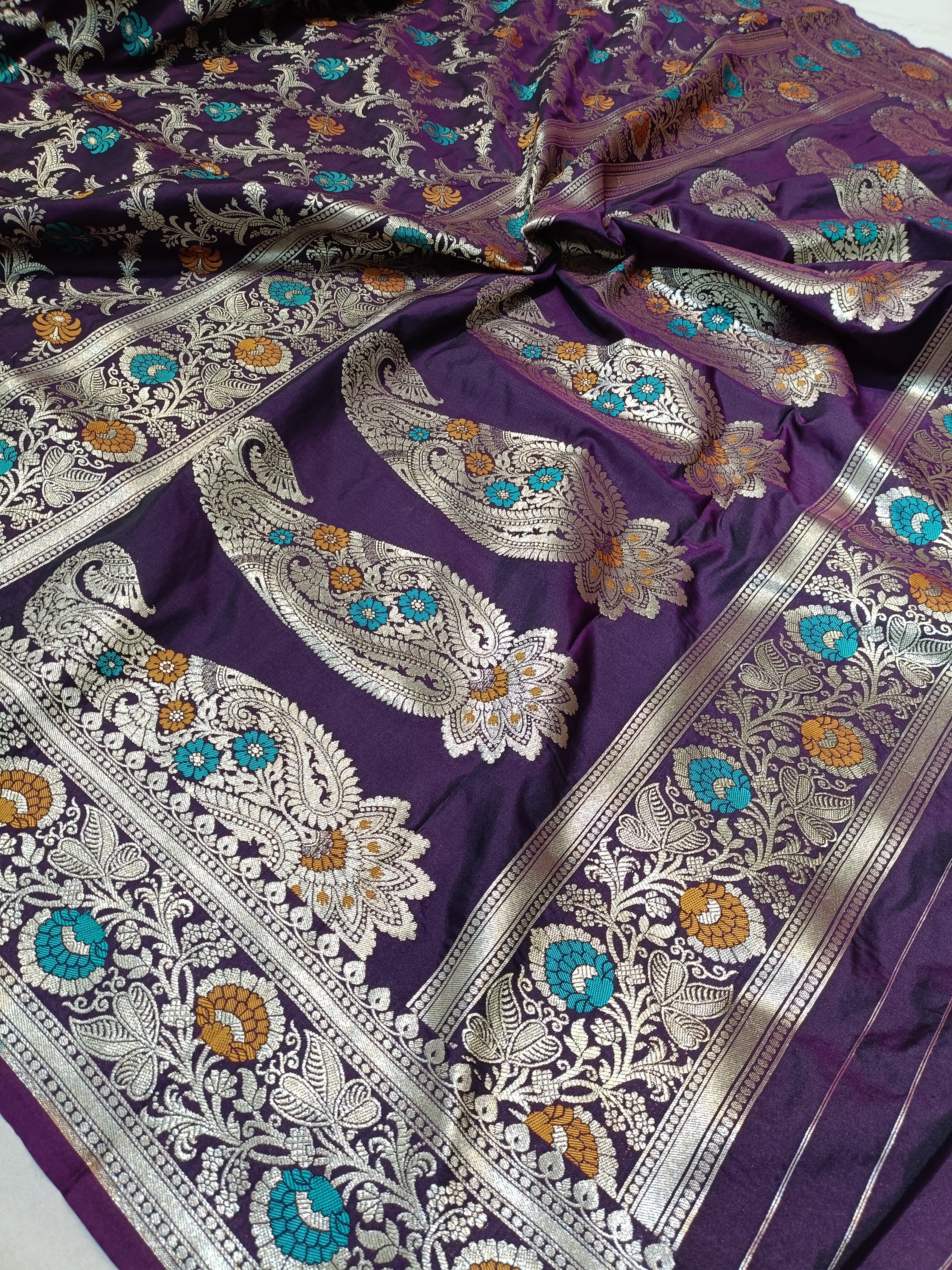 Purple Banarasi  Pawri Silk Meenakari  Saree