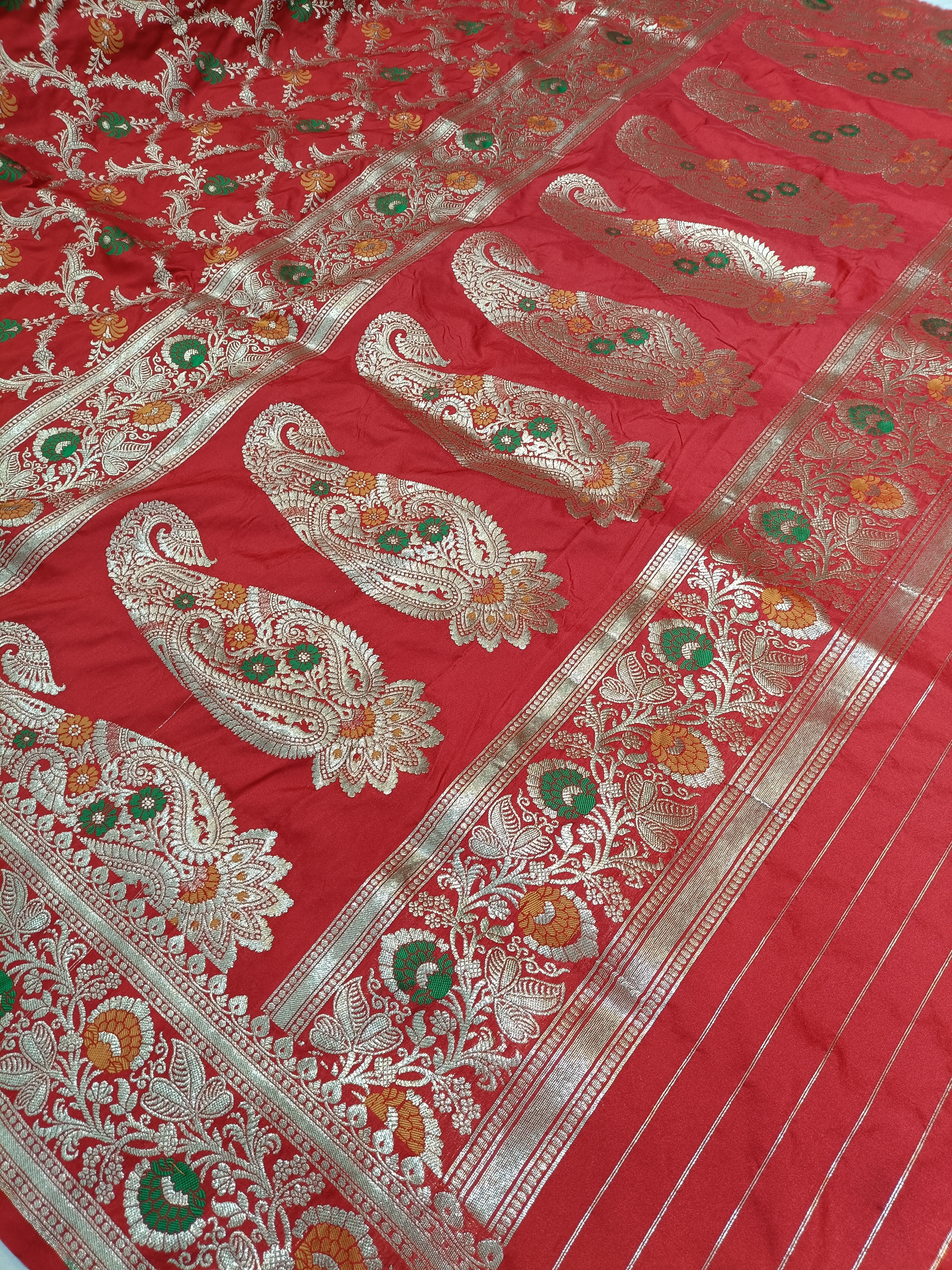 Rad Banarasi Pawri Silk Meenakari Saree