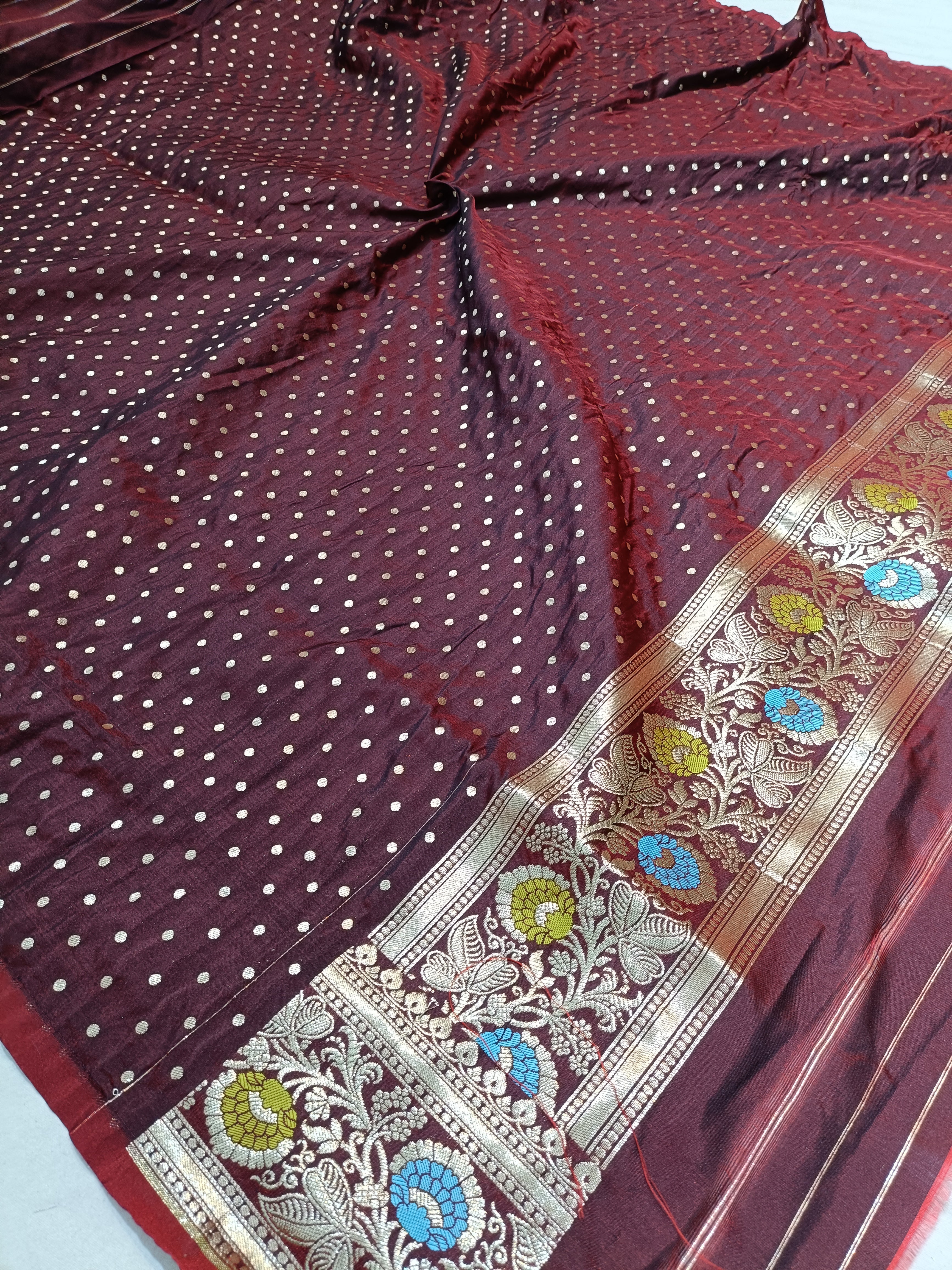 Banarasi Pawri Silk Silver Zari Meena Coffe Saree