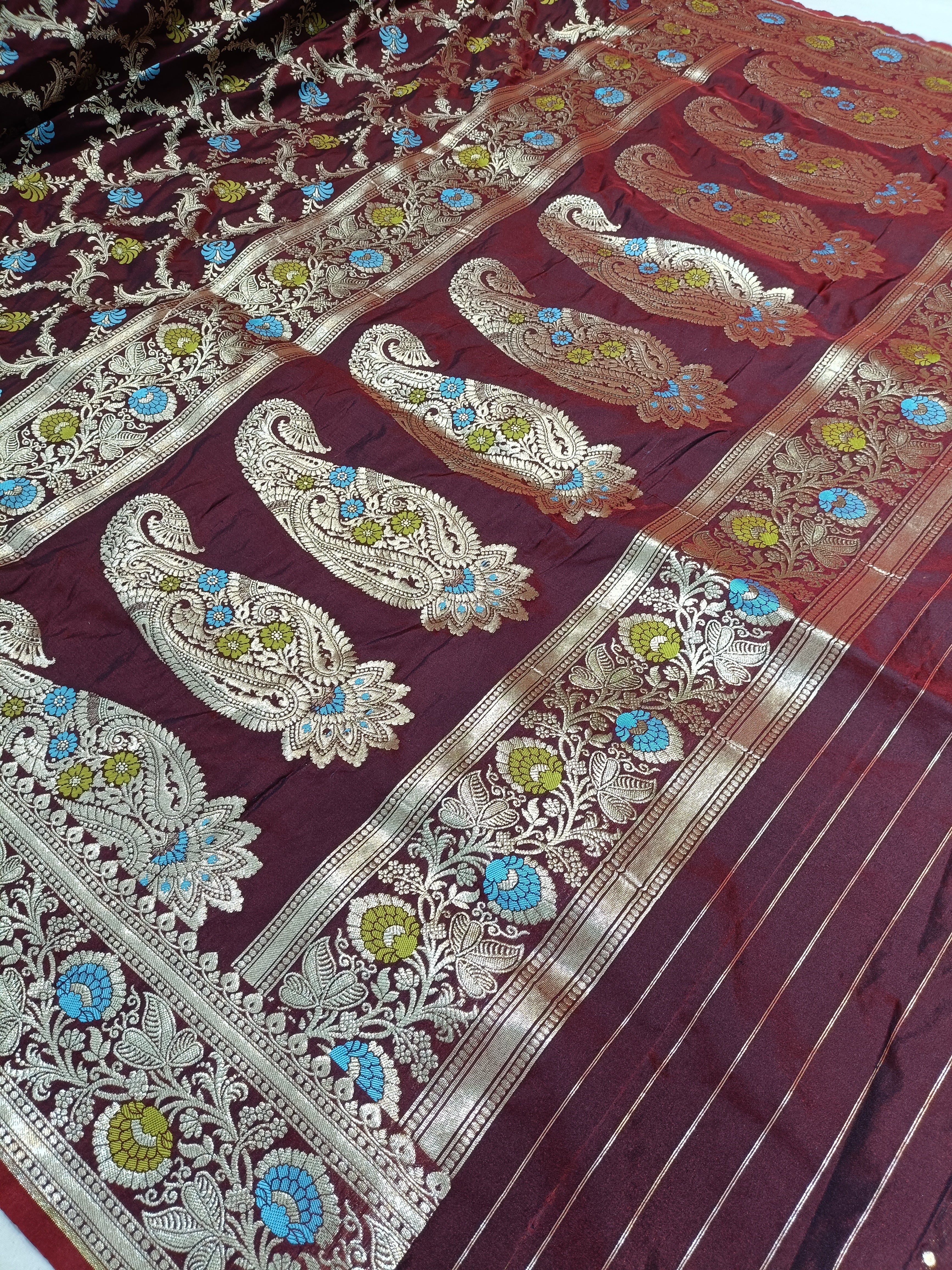 maroon Banarasi Pawri Silk  Meenakari Saree