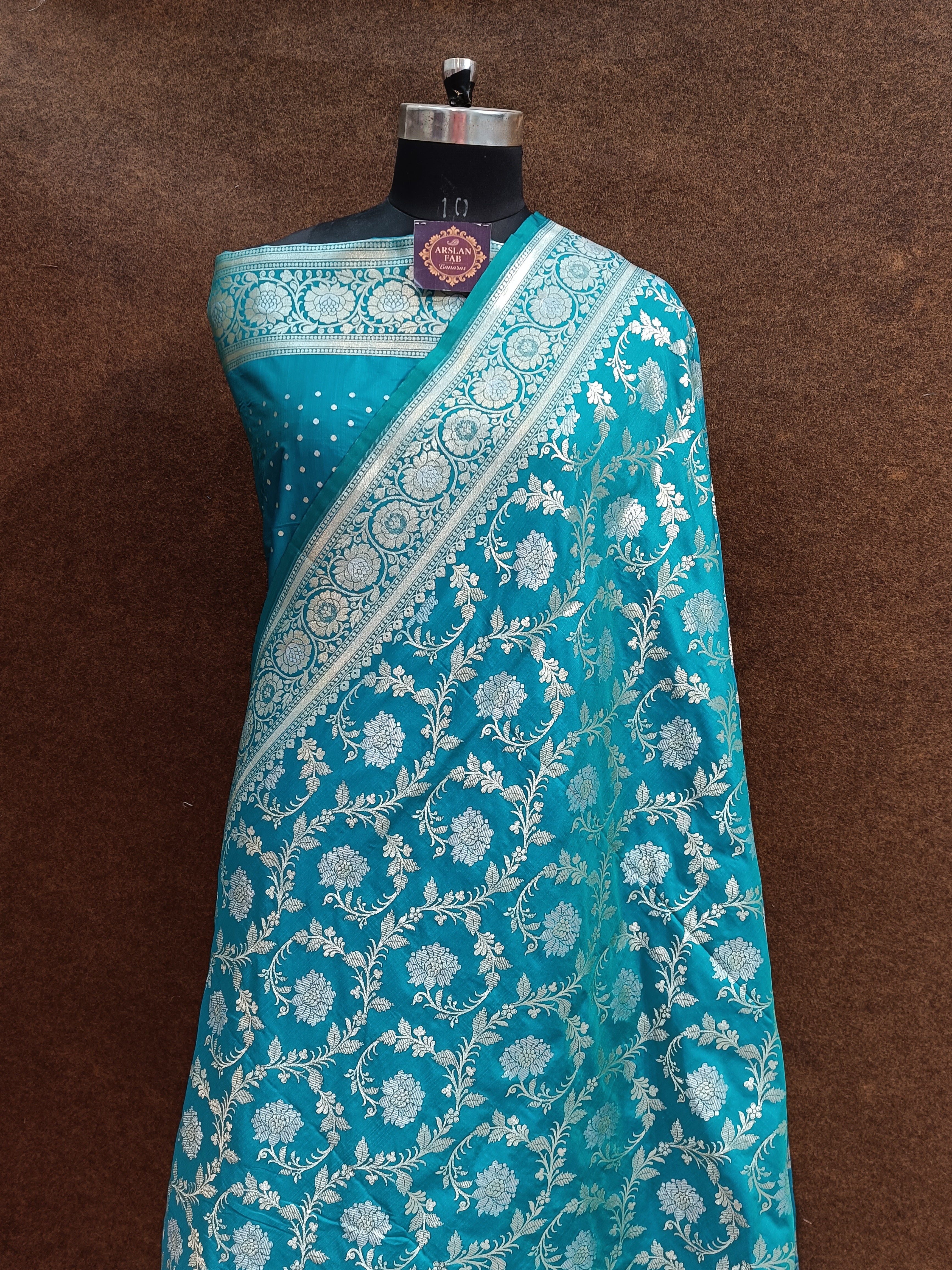 Banarasi Firozi Pawri Silk Saree