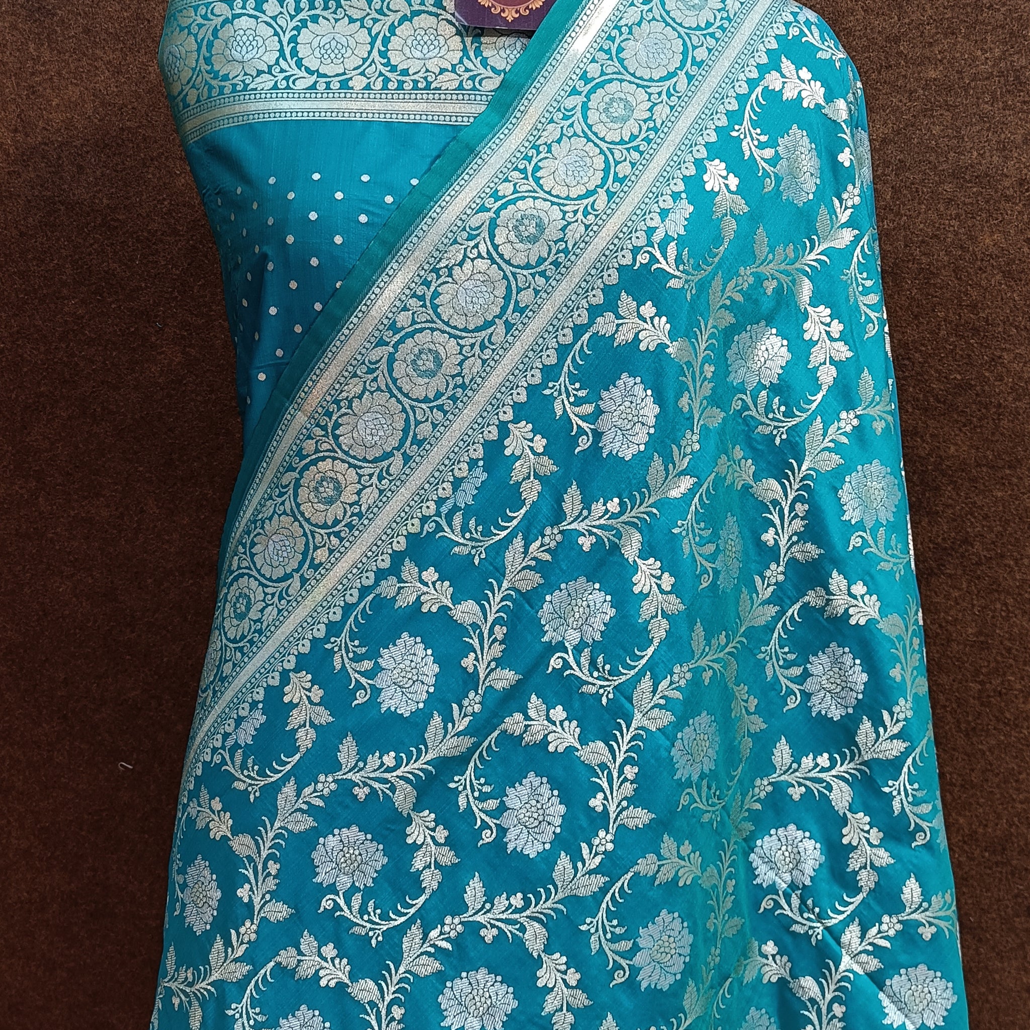 Banarasi Firozi Pawri Silk Saree
