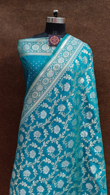 Banarasi Firozi Pawri Silk Saree