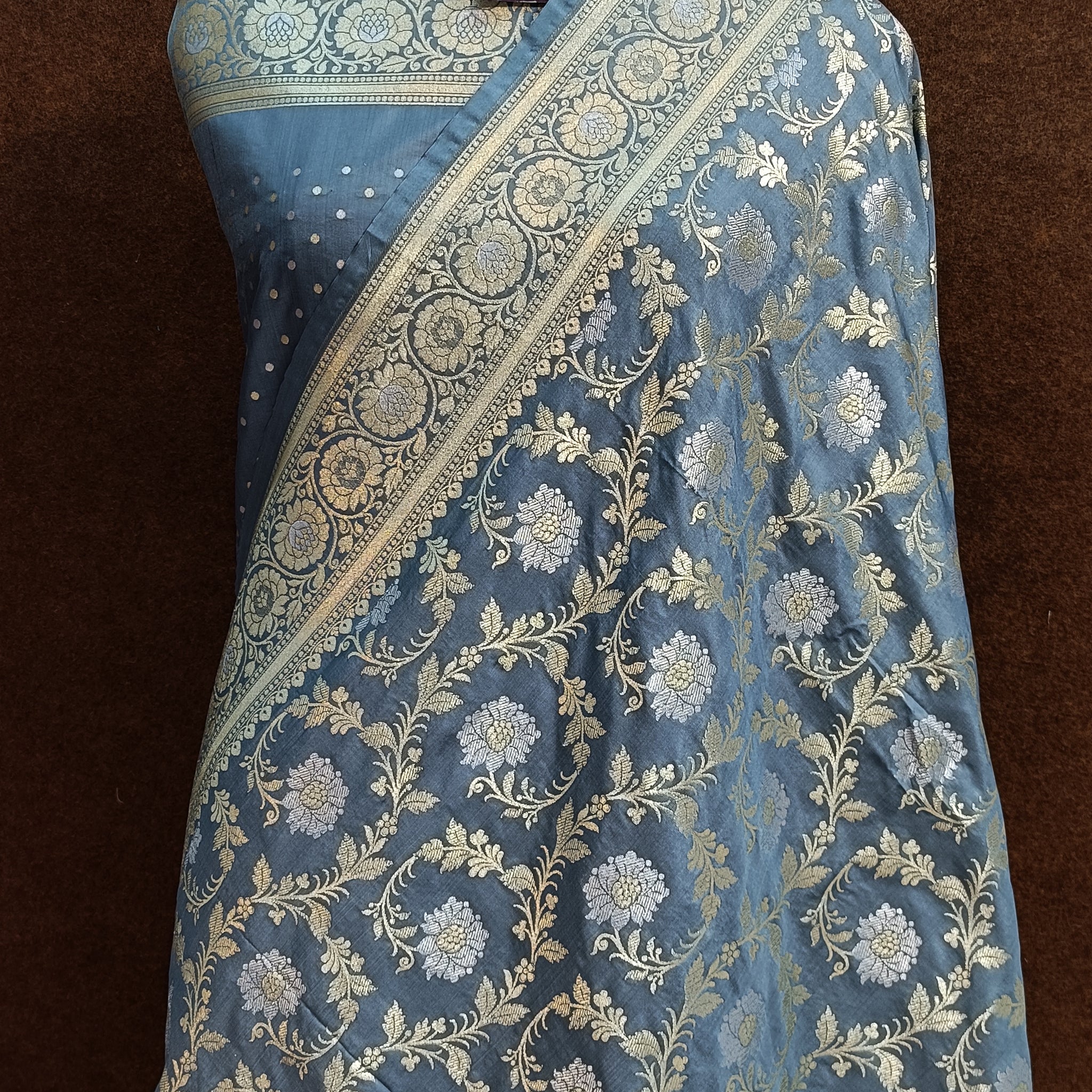 Banarasi Pawri Silk Grey Saree