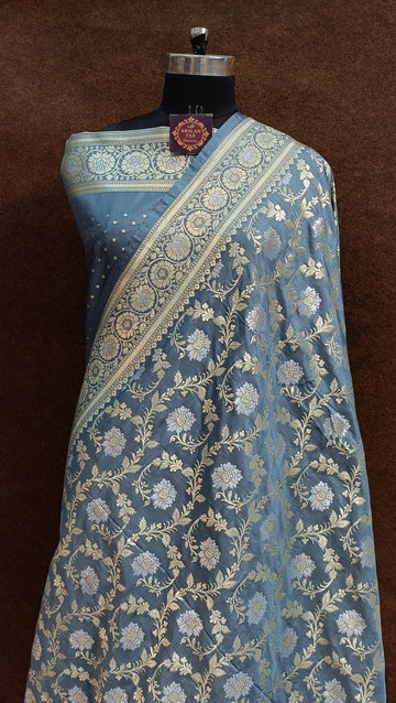 Banarasi Pawri Silk Grey Saree