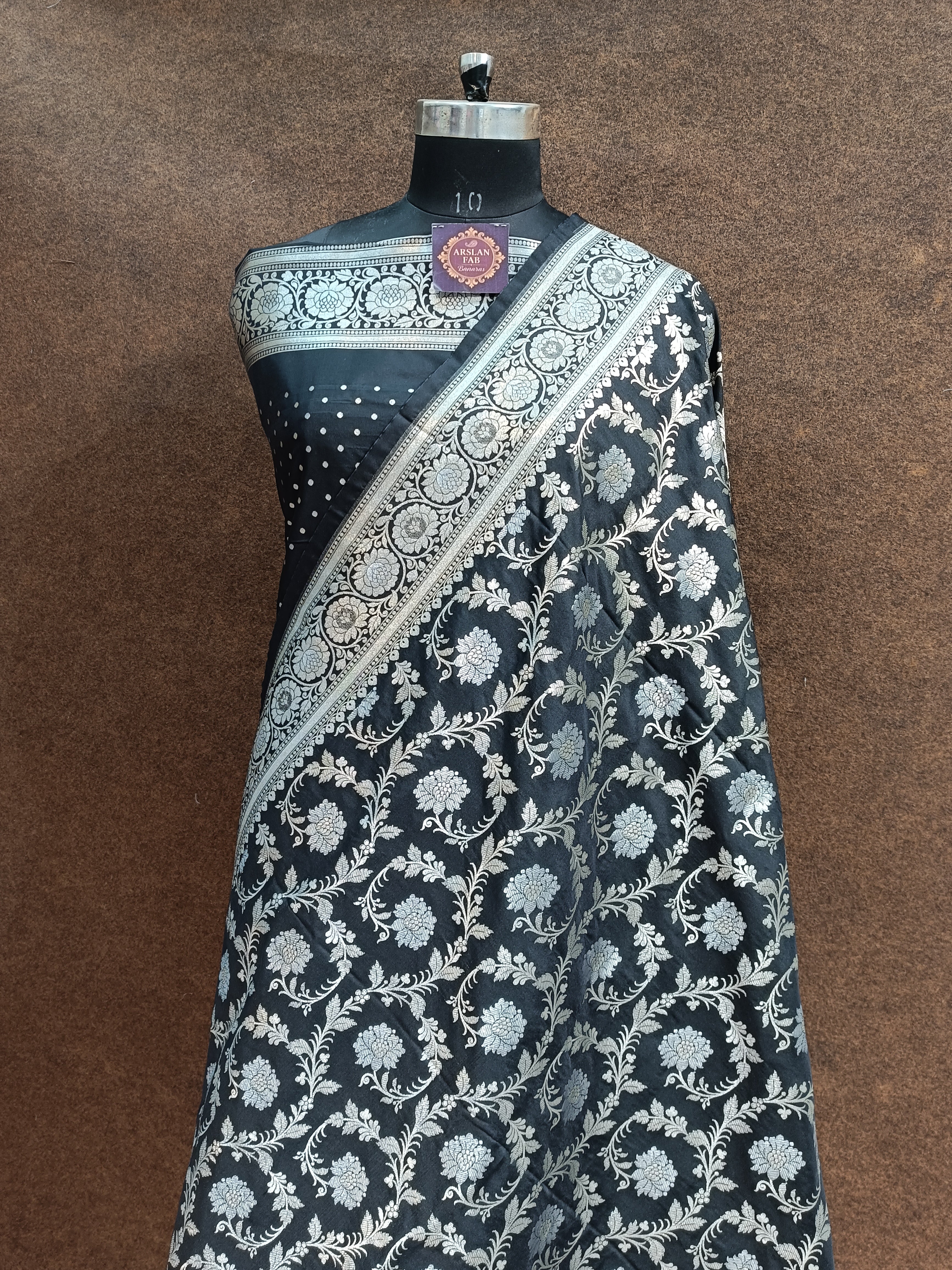 Banarasi Pawri Silk Silver Meena Black Saree