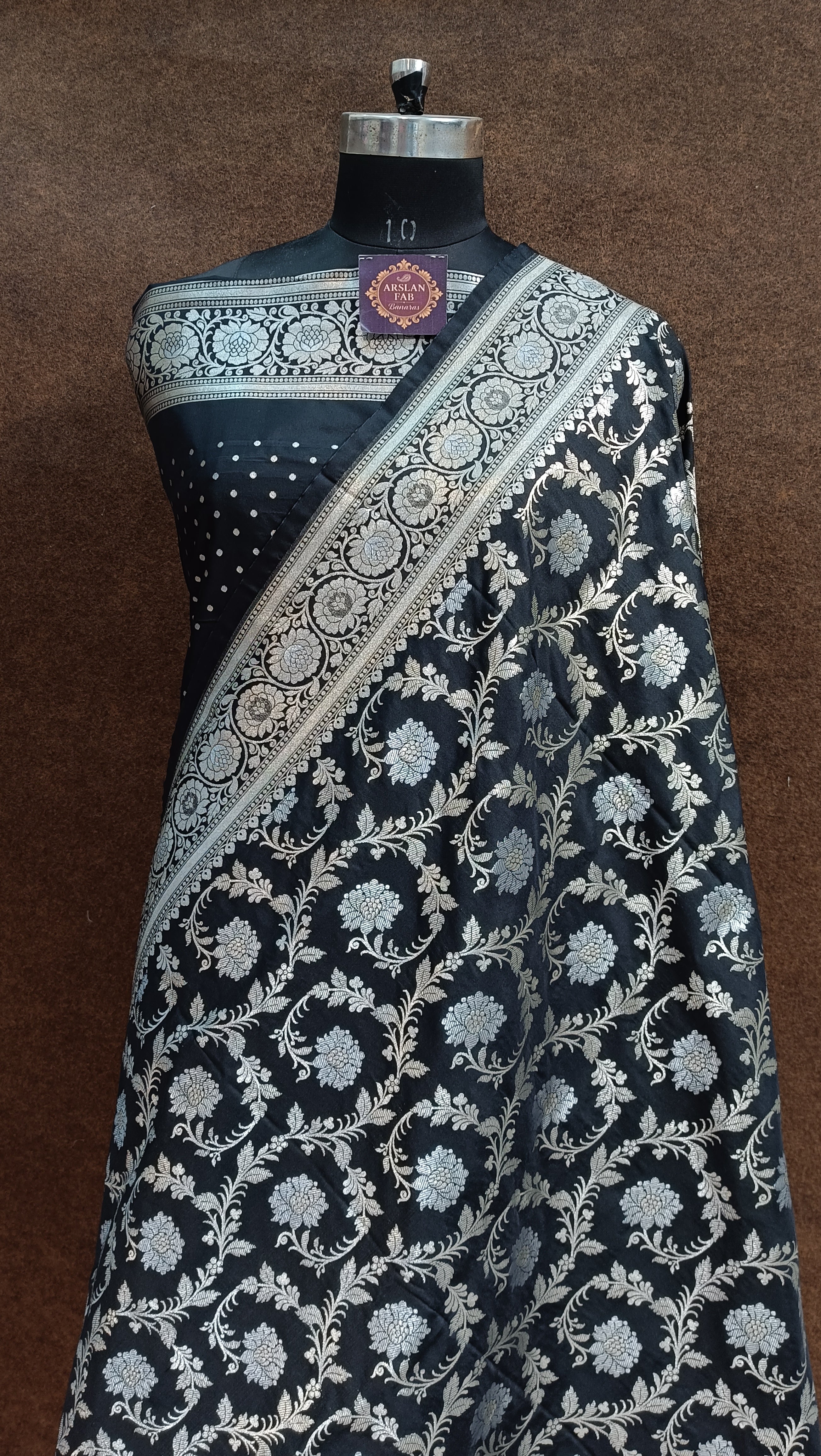 Banarasi Pawri Silk Silver Meena Black Saree