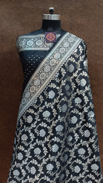 Banarasi Pawri Silk Silver Meena Black Saree