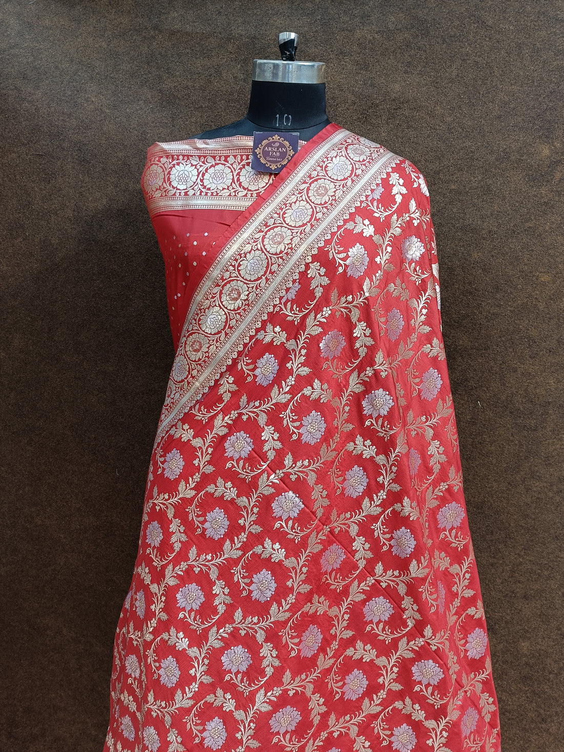 Banarasi Pawri Silk Silver Meena Zari Red Saree