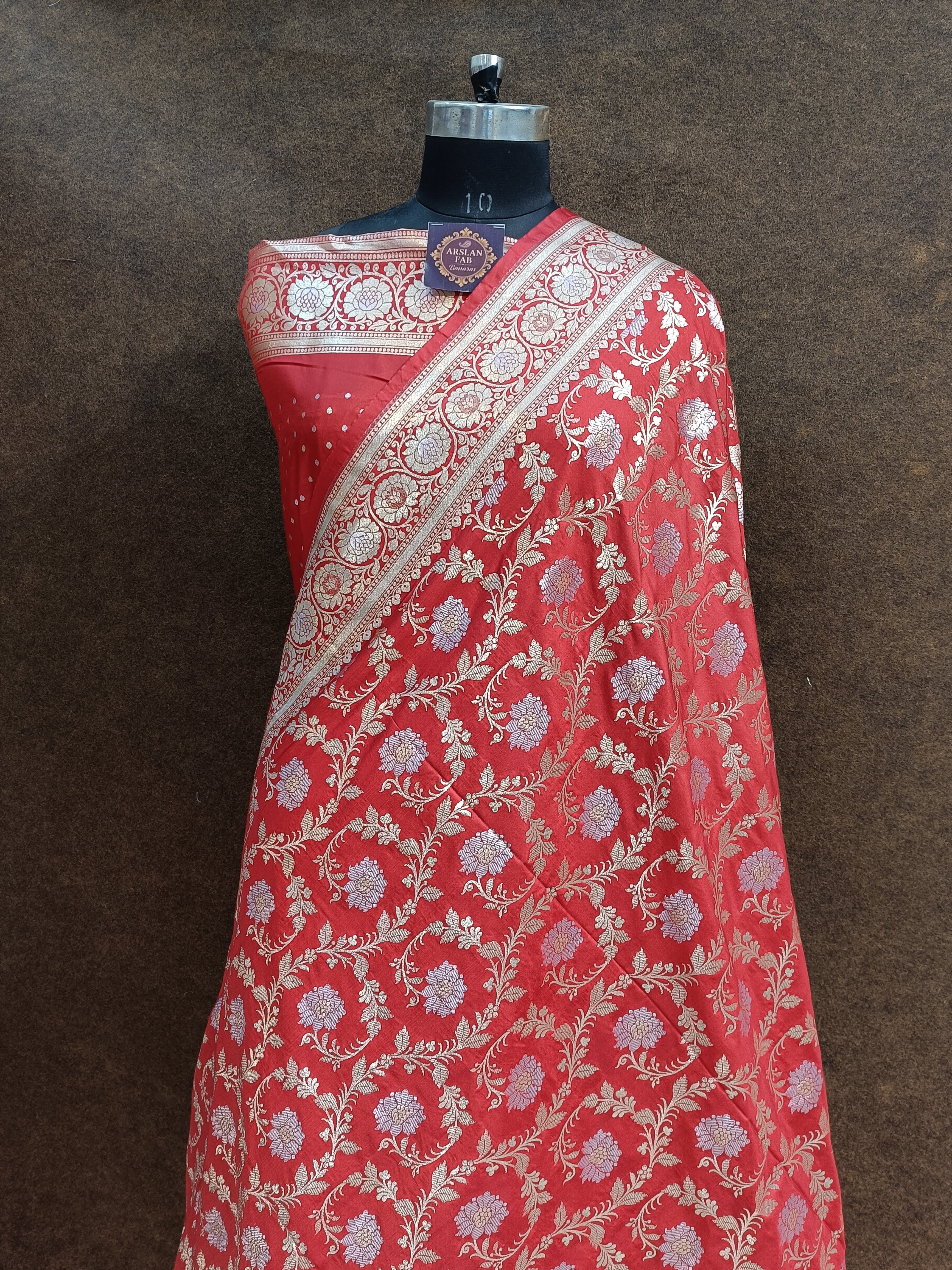 Banarasi Pawri Silk Silver Meena Zari Red Saree