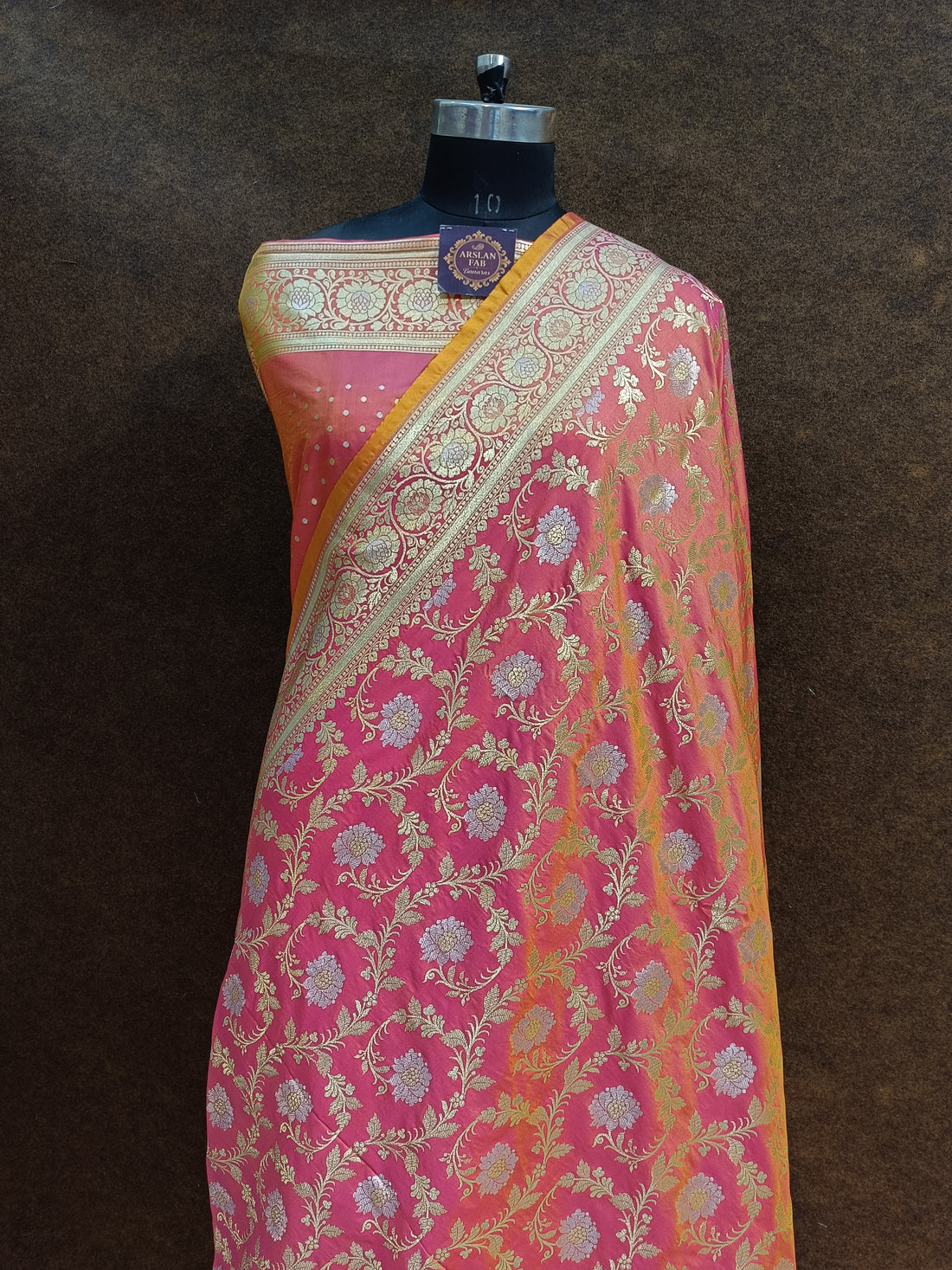 Banarasi Pawri Silk Silver Meena Pink Saree