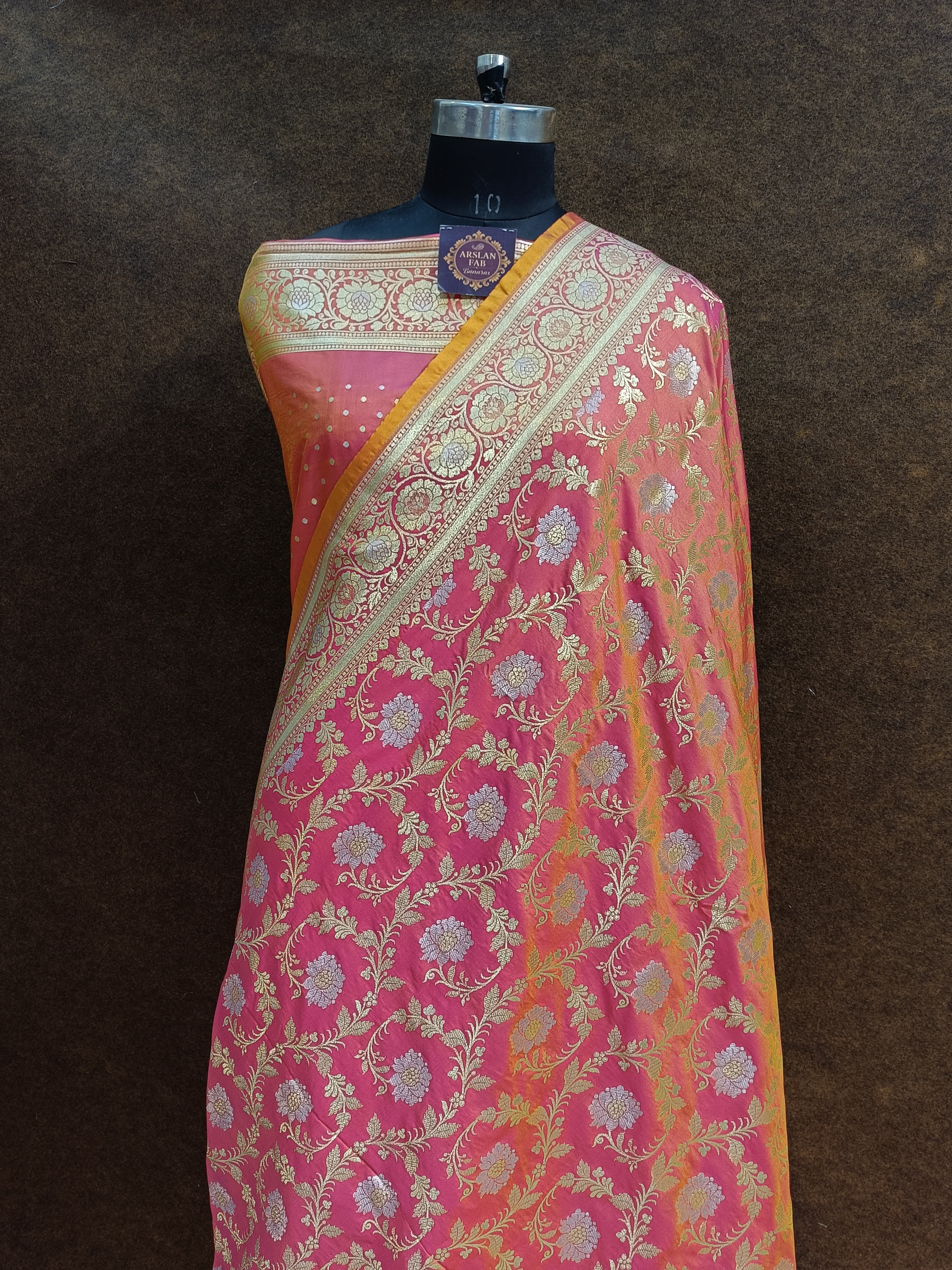 Banarasi Pawri Silk Silver Meena Pink Saree