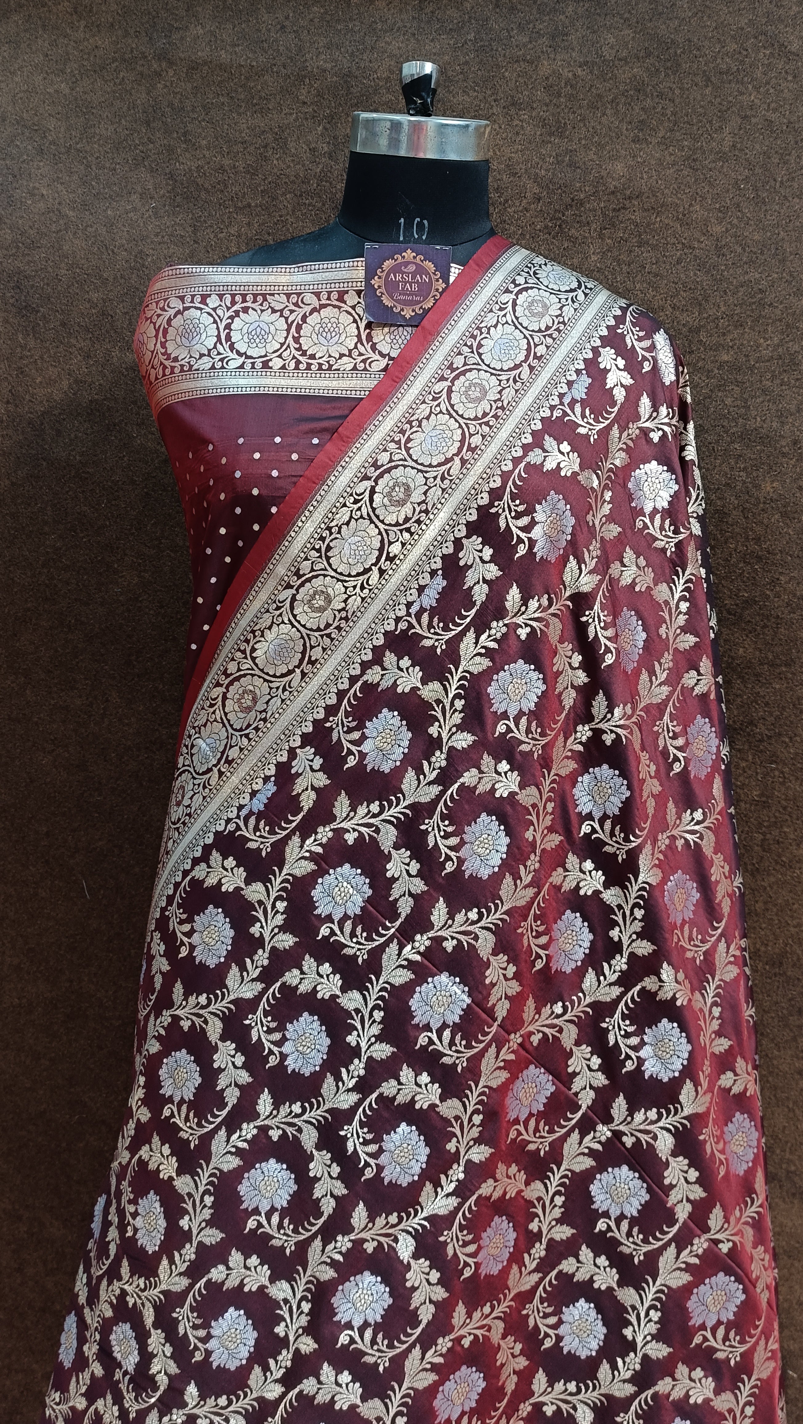 Banarasi Pawri Silk Silver Zari Meena Coffe Saree