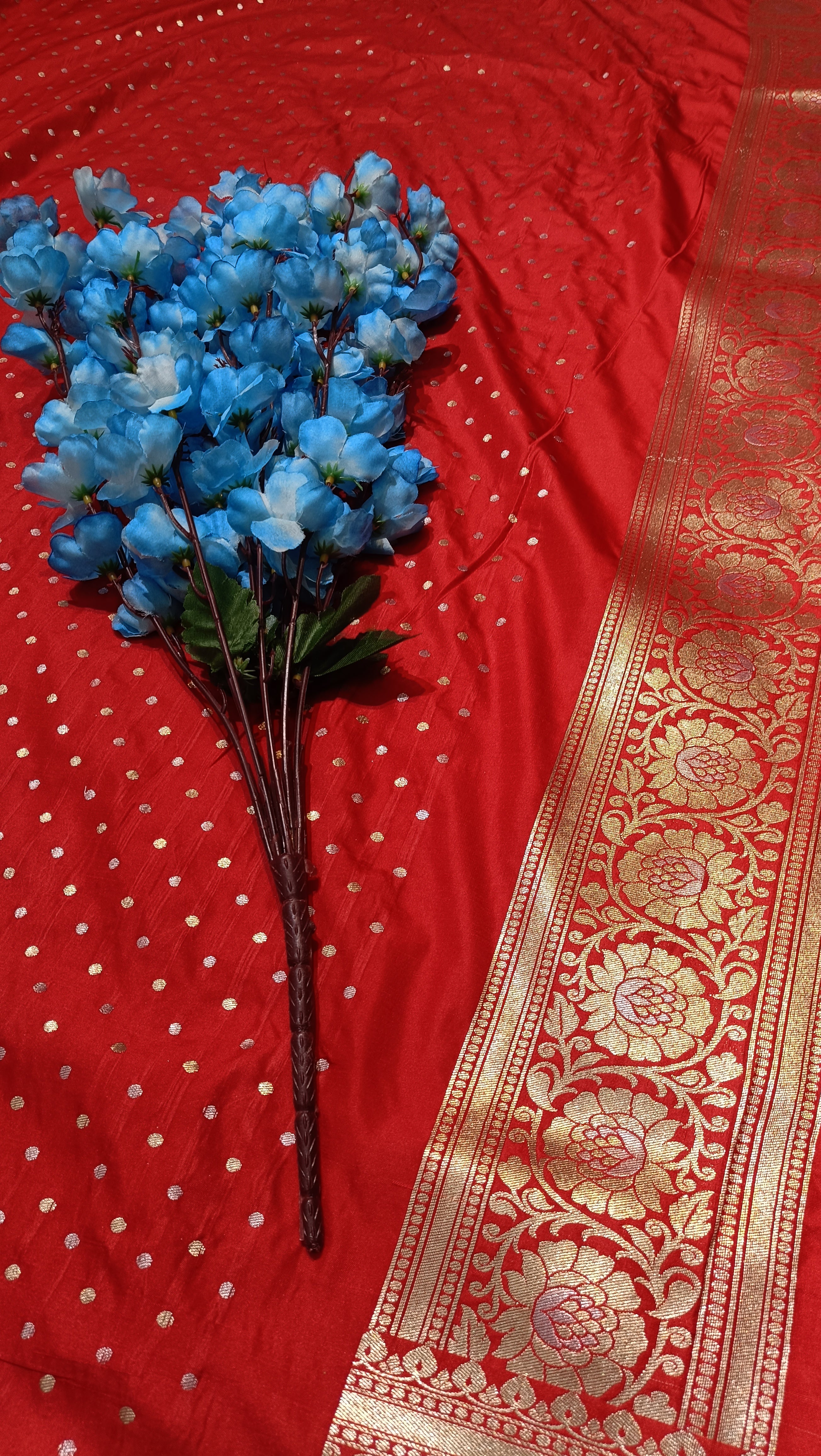 Banarasi Pawri Silk Silver Meena Zari Red Saree