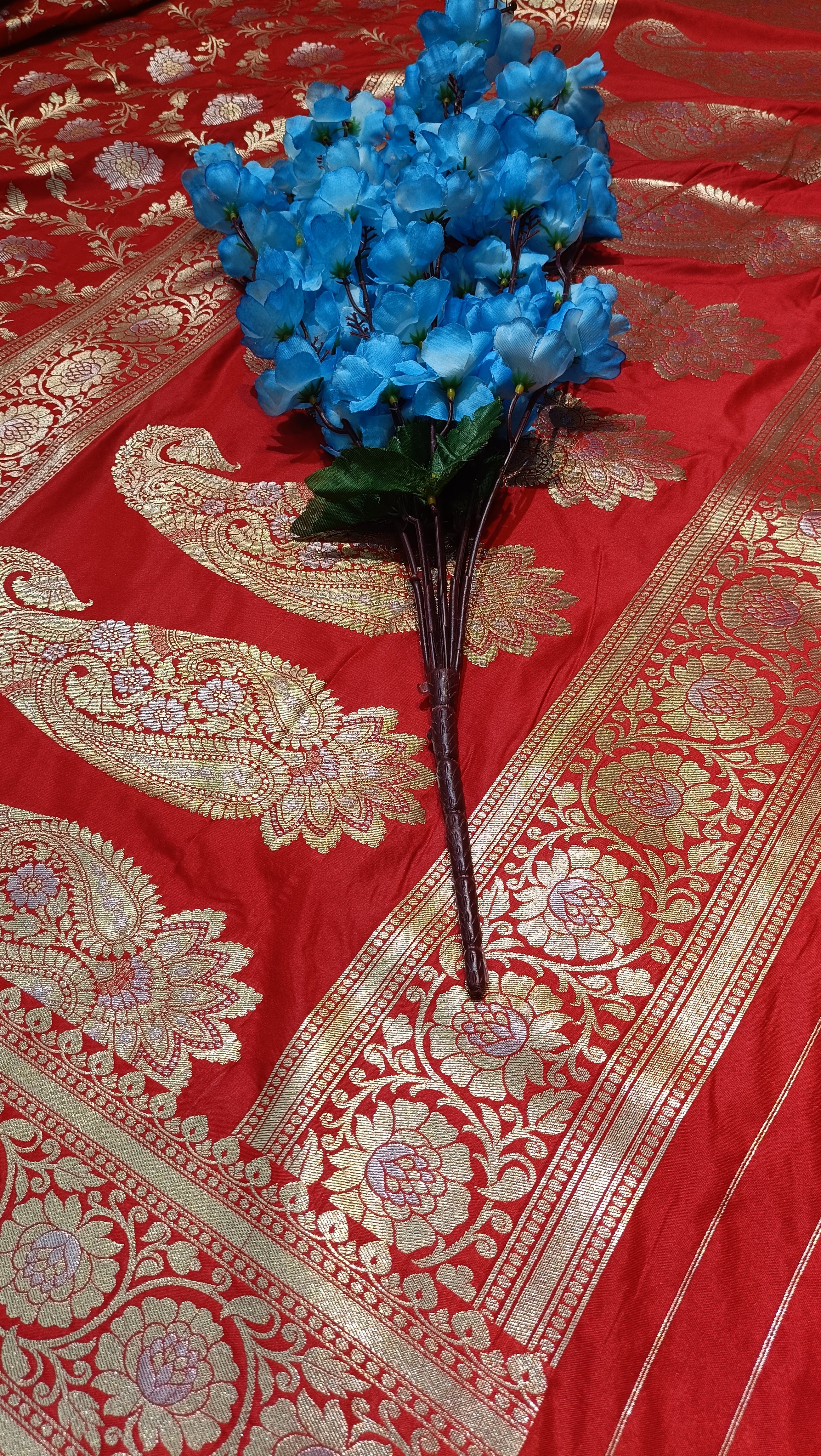 Banarasi Pawri Silk Silver Meena Zari Red Saree