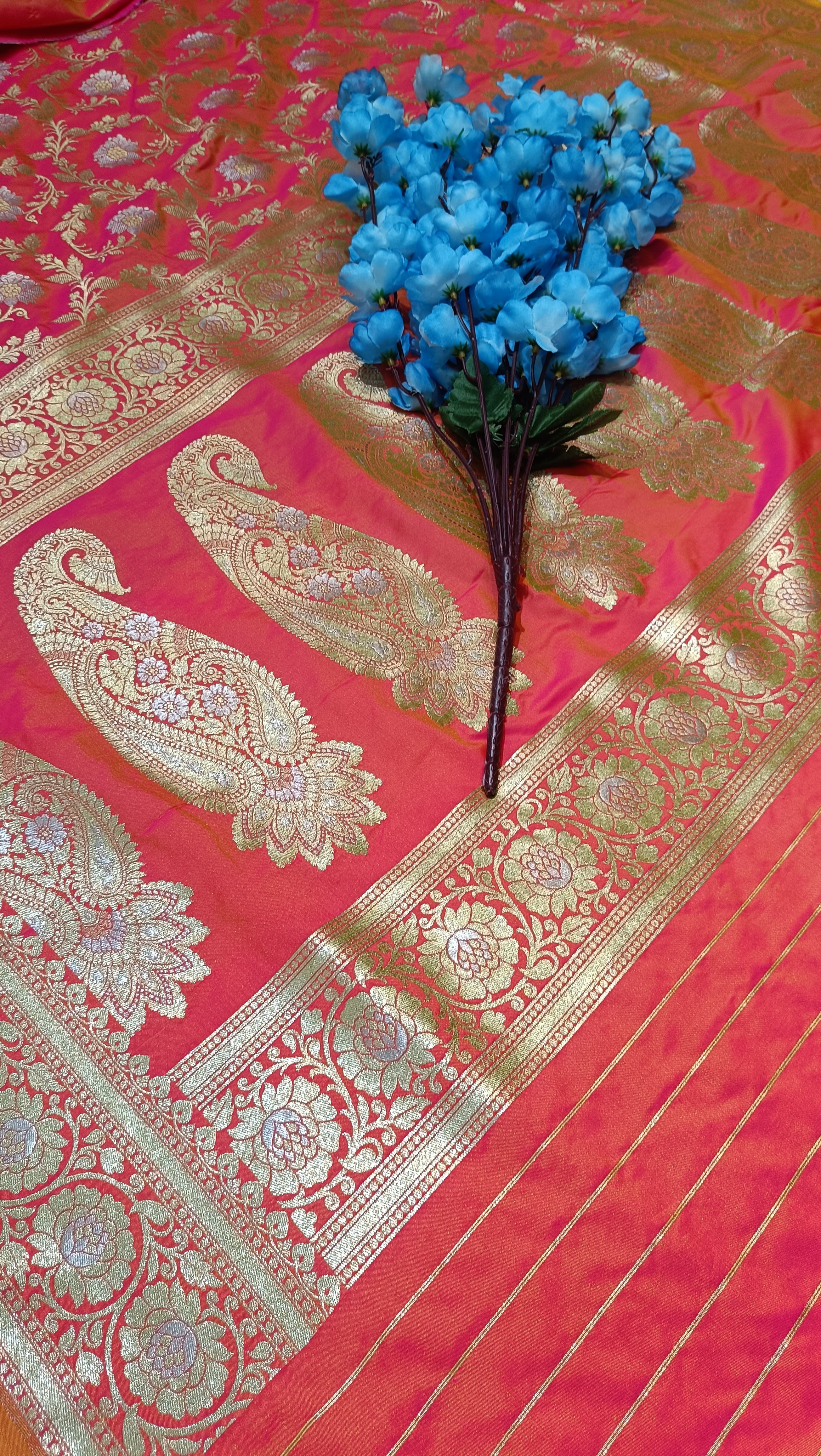 Banarasi Pawri Silk Silver Meena Pink Saree