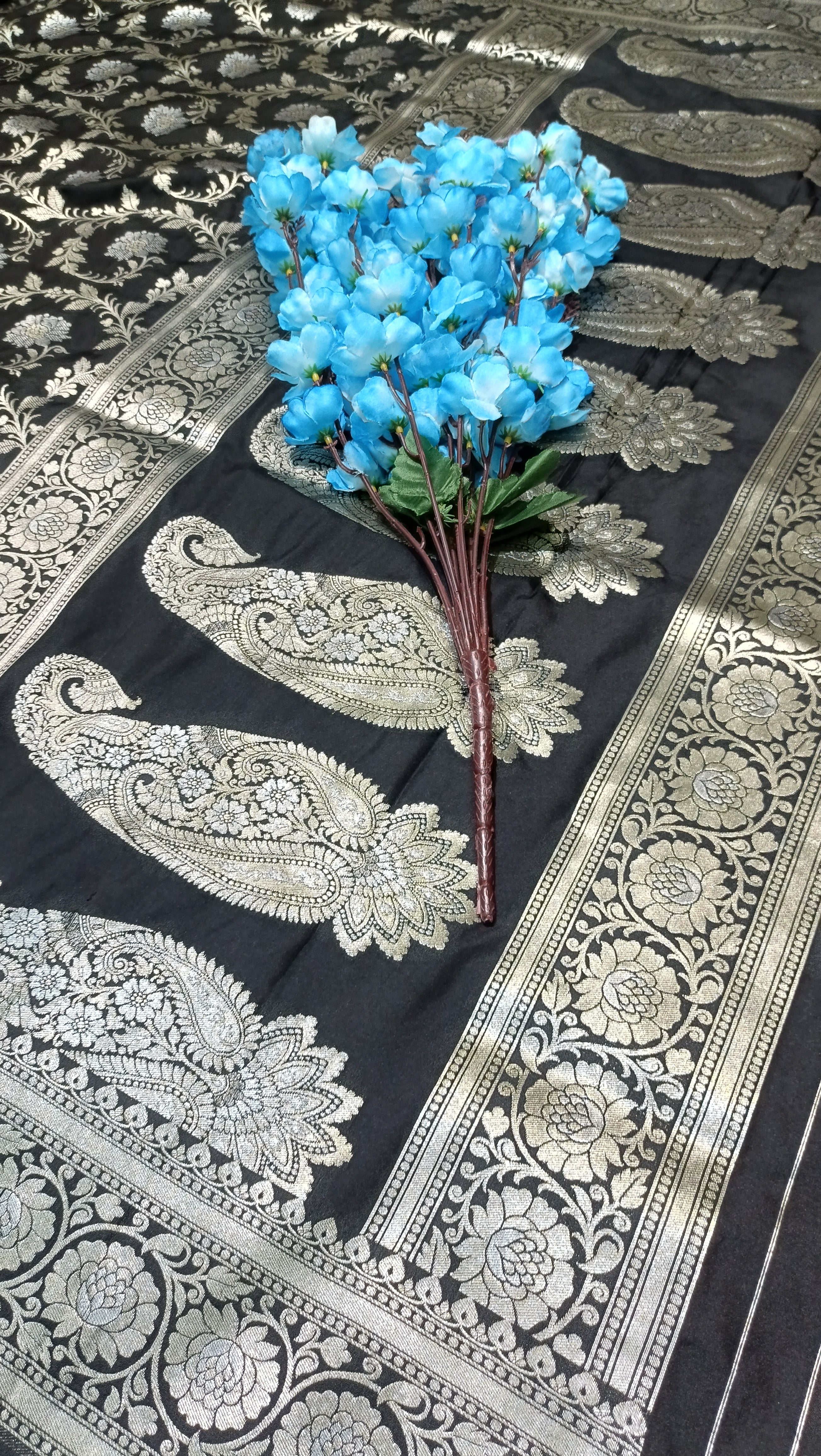 Banarasi Pawri Silk Silver Meena Black Saree