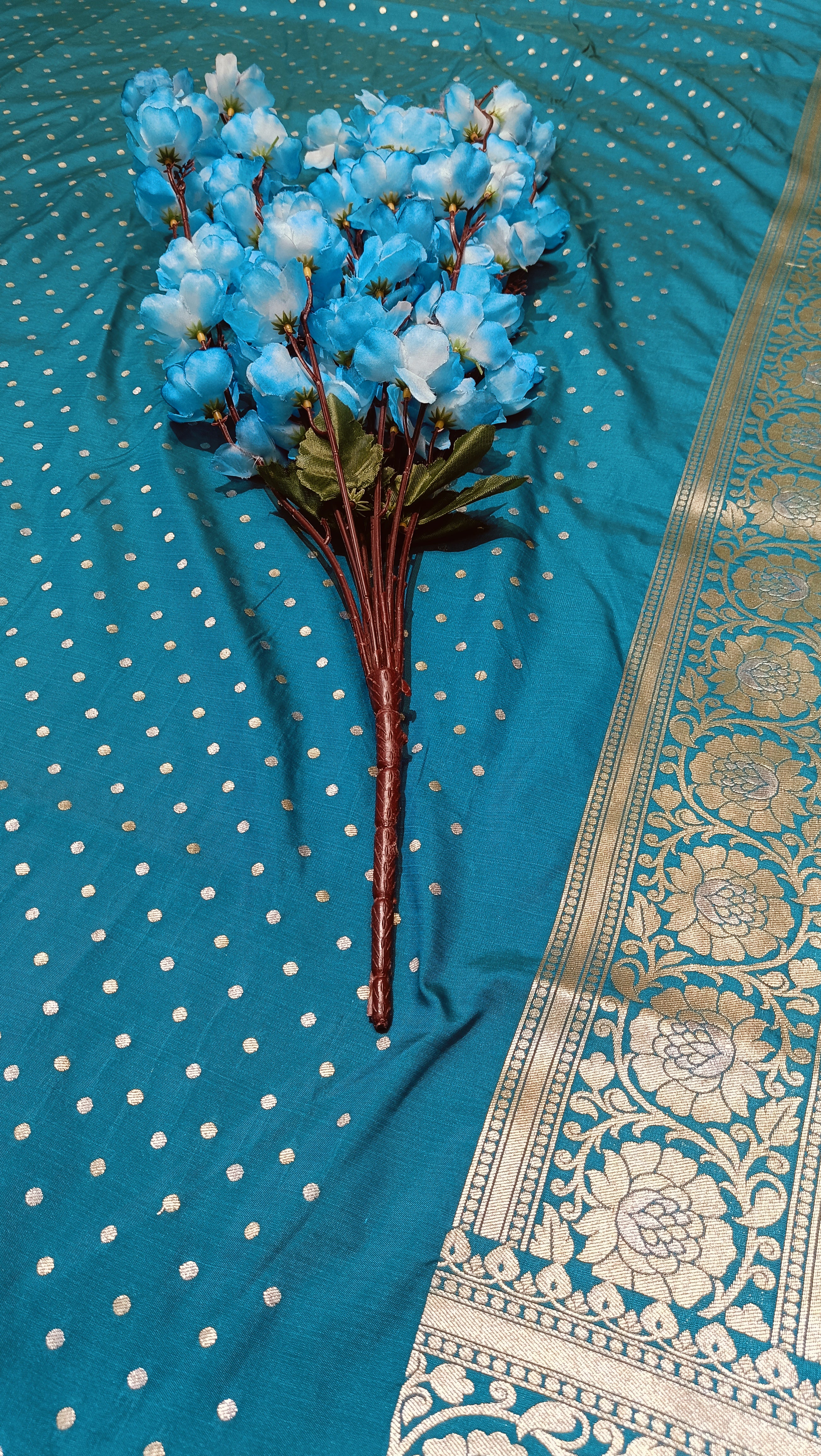 Banarasi Firozi Pawri Silk Saree