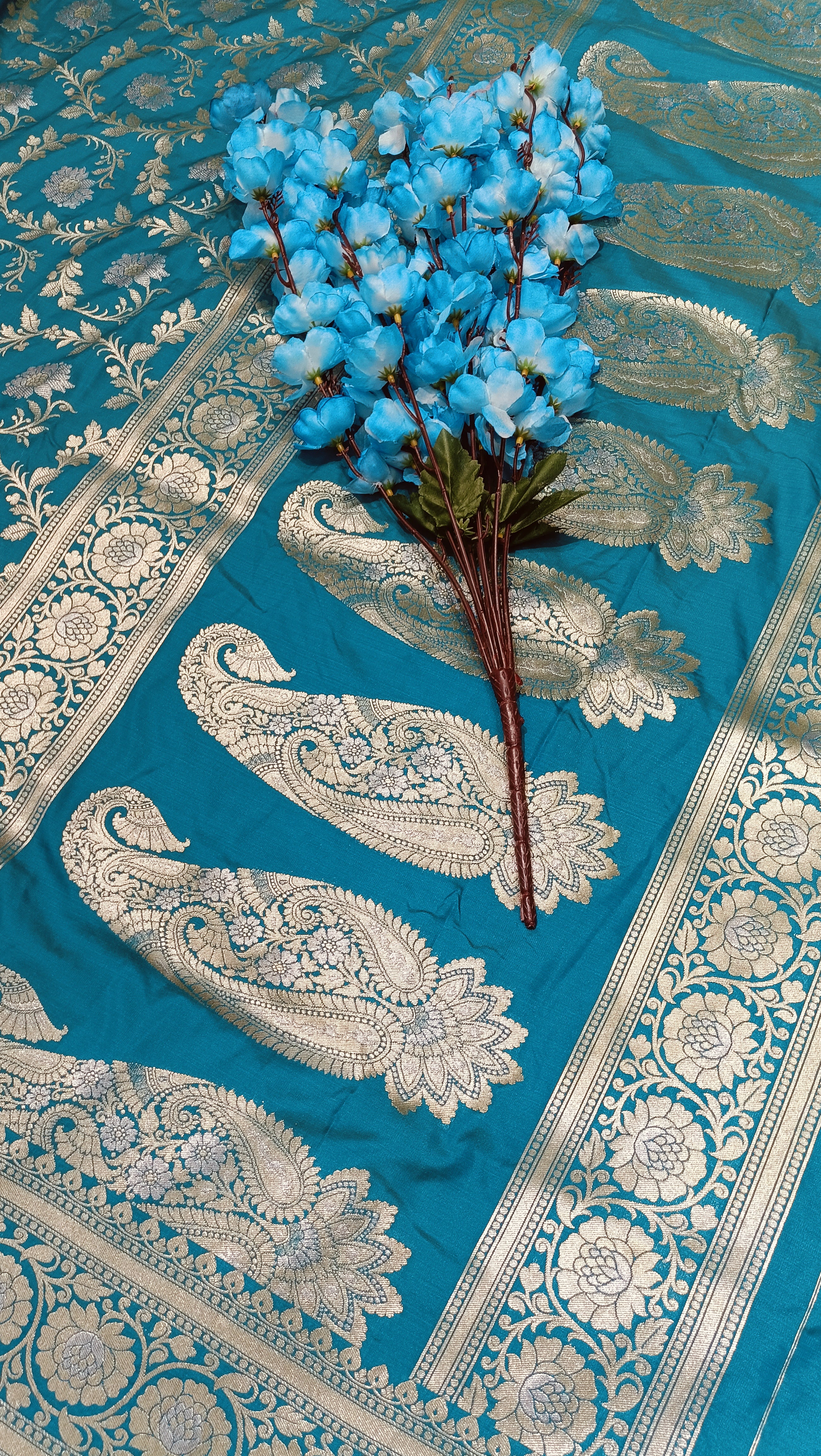 Banarasi Firozi Pawri Silk Saree
