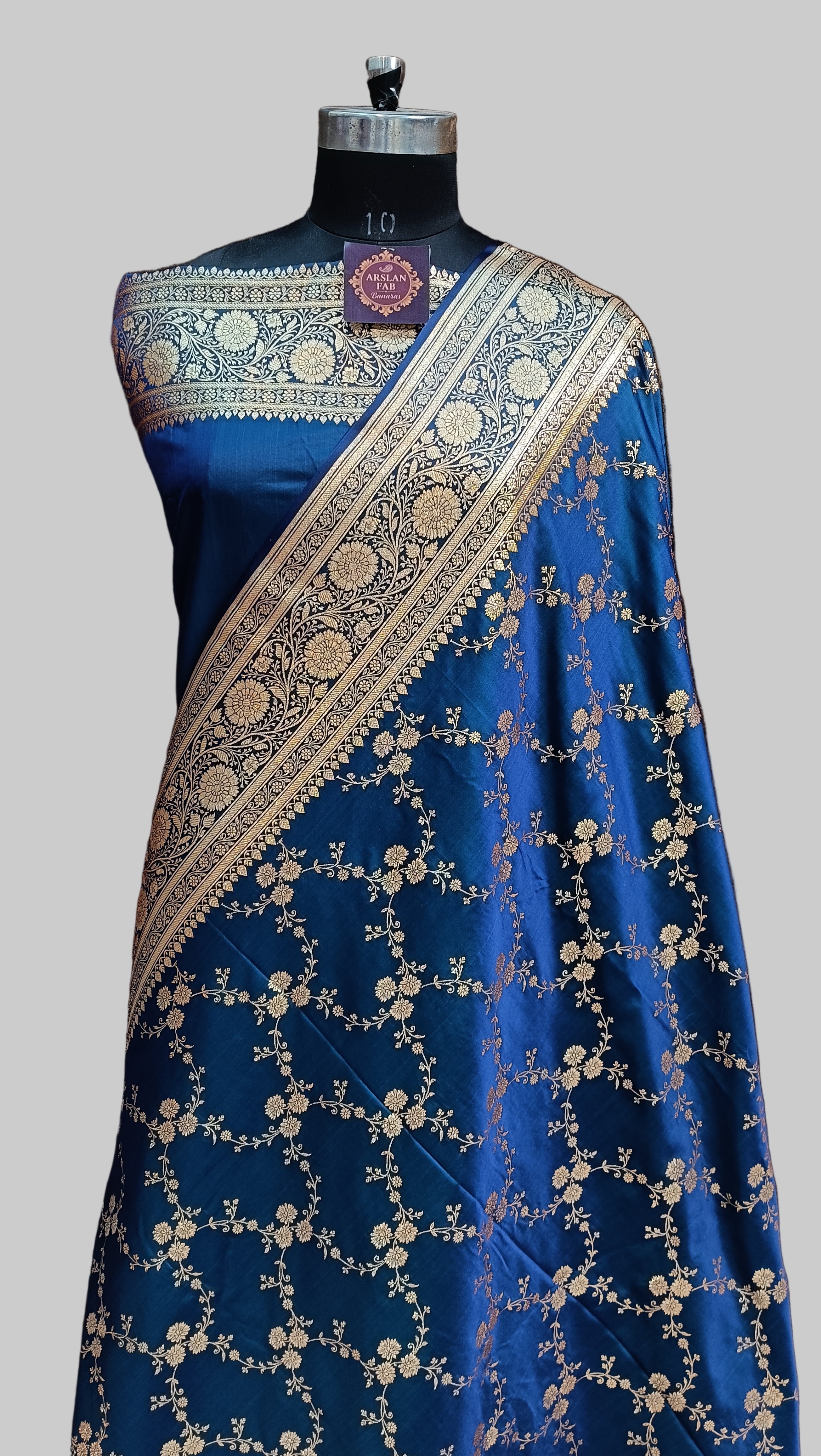 Navy Blue Banarasi Satan Silk Saree