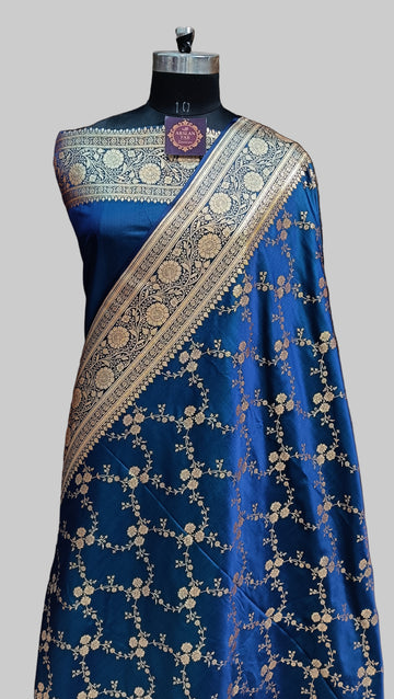 Navy Blue Banarasi Satan Silk Saree
