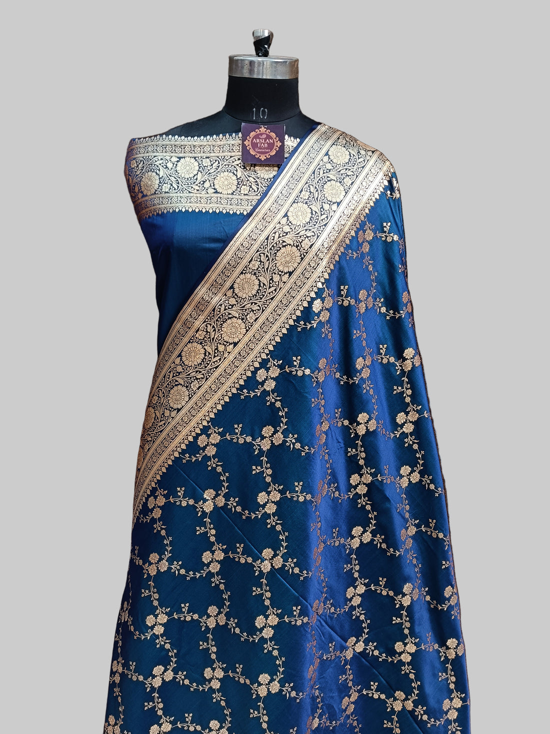 Navy Blue Banarasi Satan Silk Saree