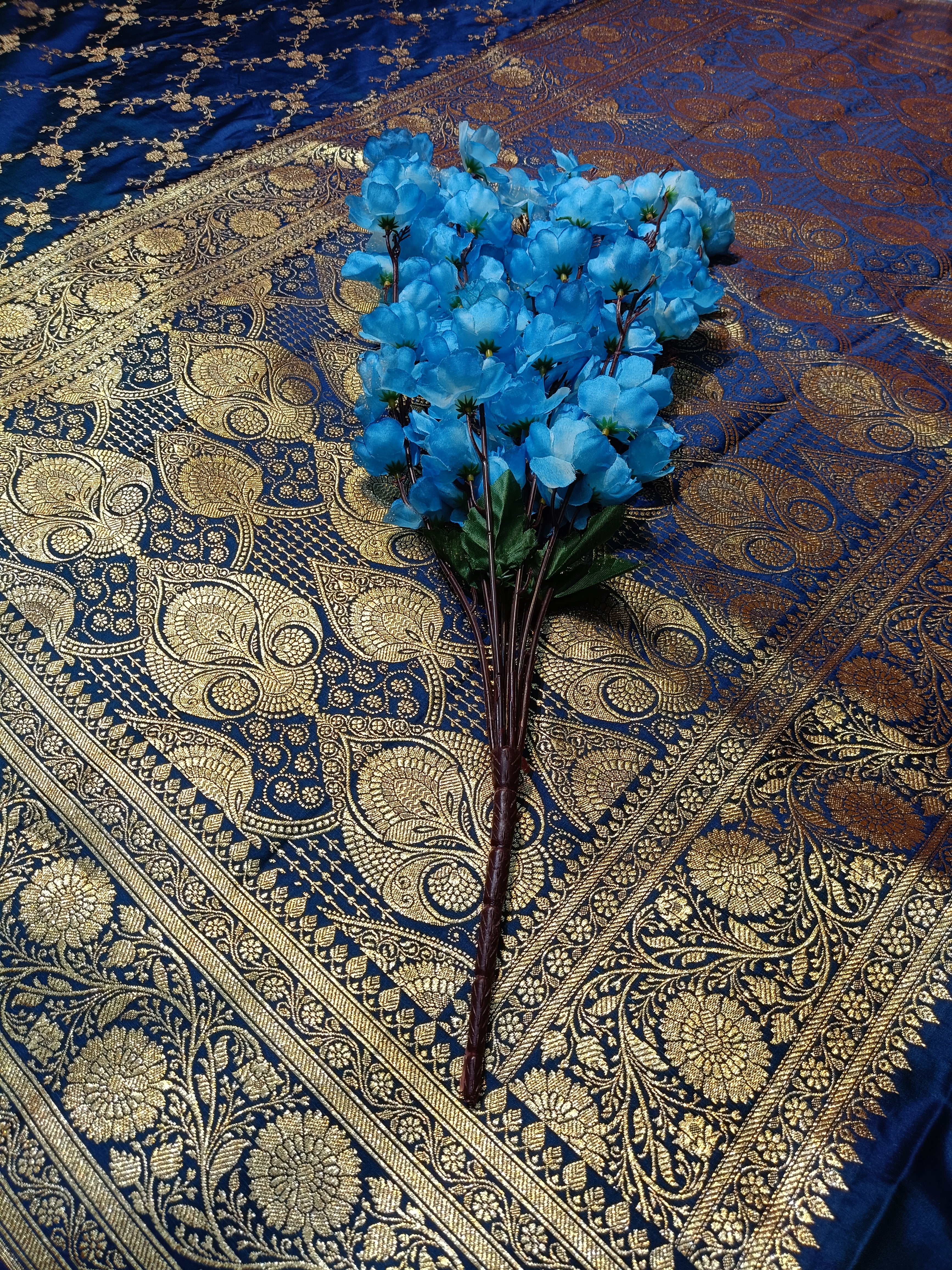 Navy Blue Banarasi Satan Silk Saree