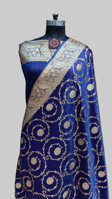 Banarsi Satan Silk Blue Saree