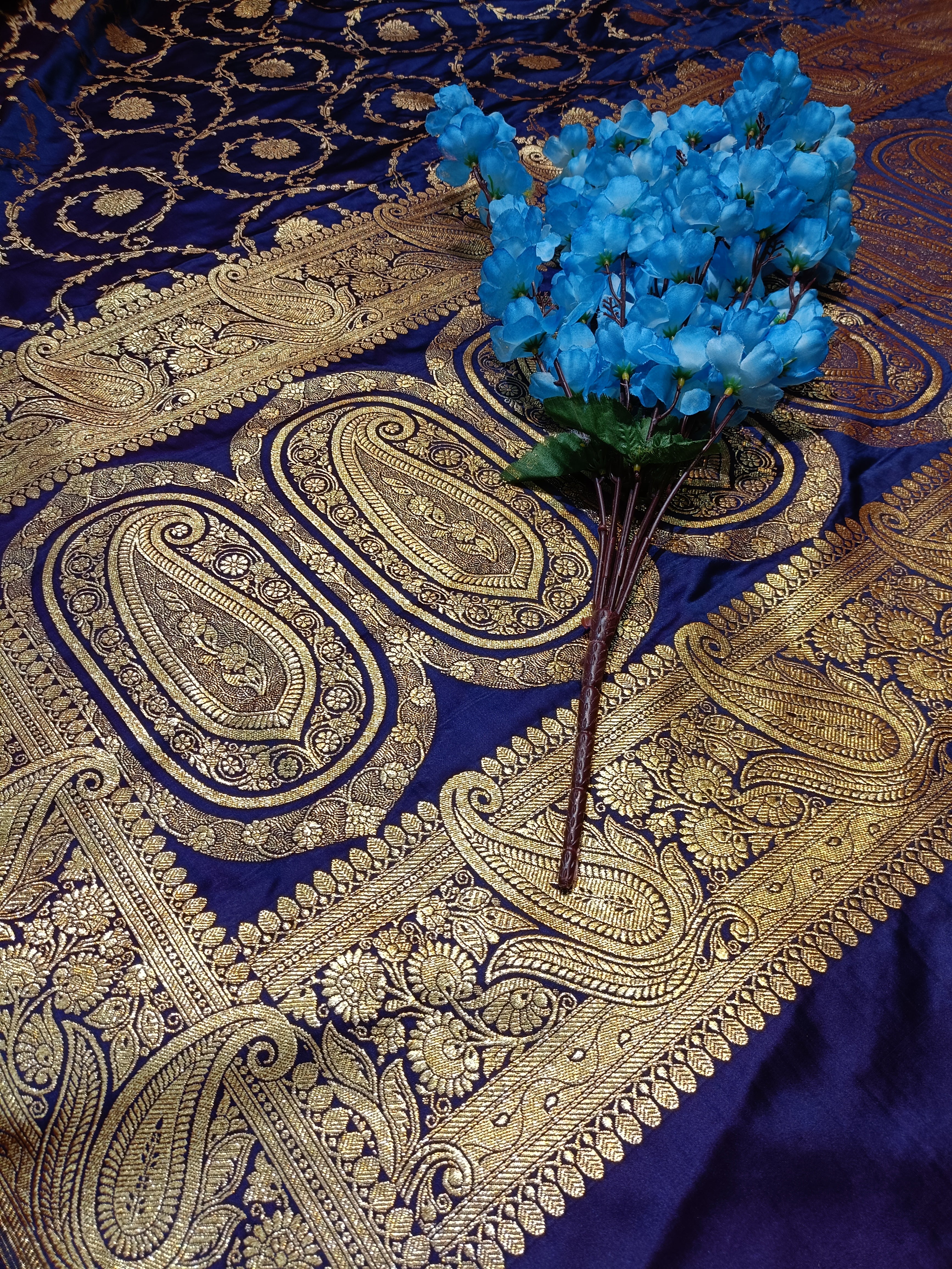 Banarsi Satan Silk Blue Saree