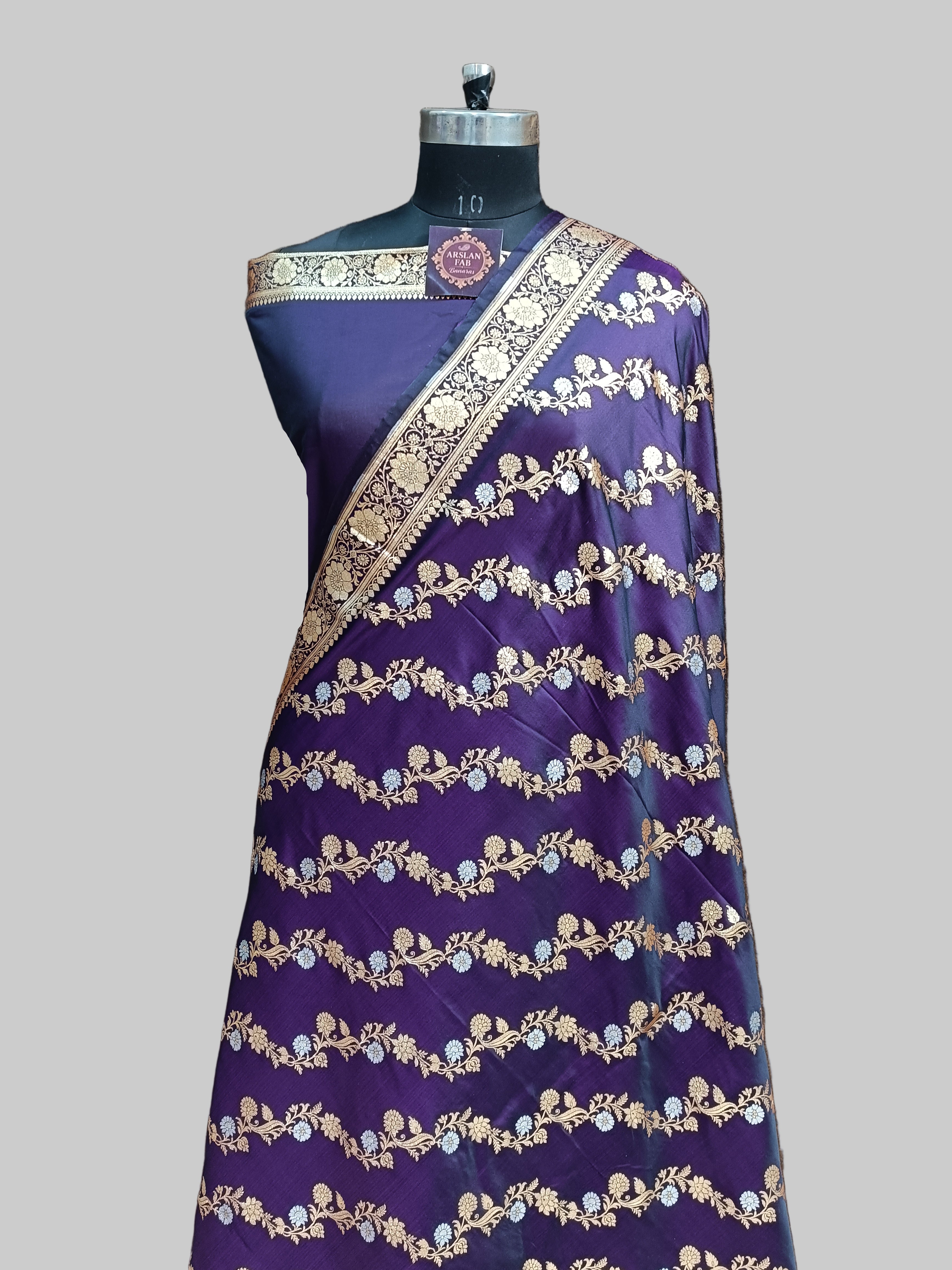 Banarasi Satan Silk Silver Meena Saree