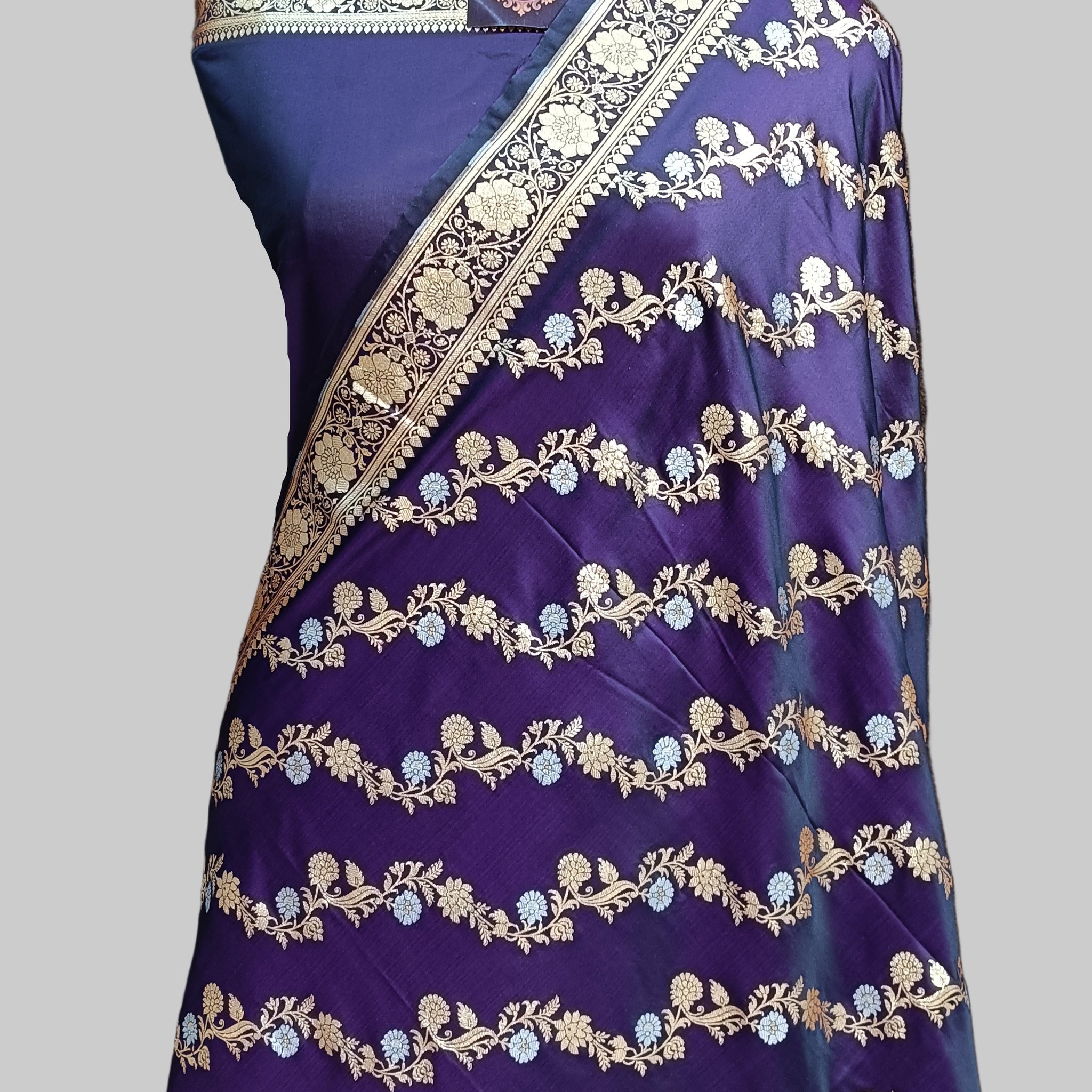 Banarasi Satan Silk Silver Meena Saree