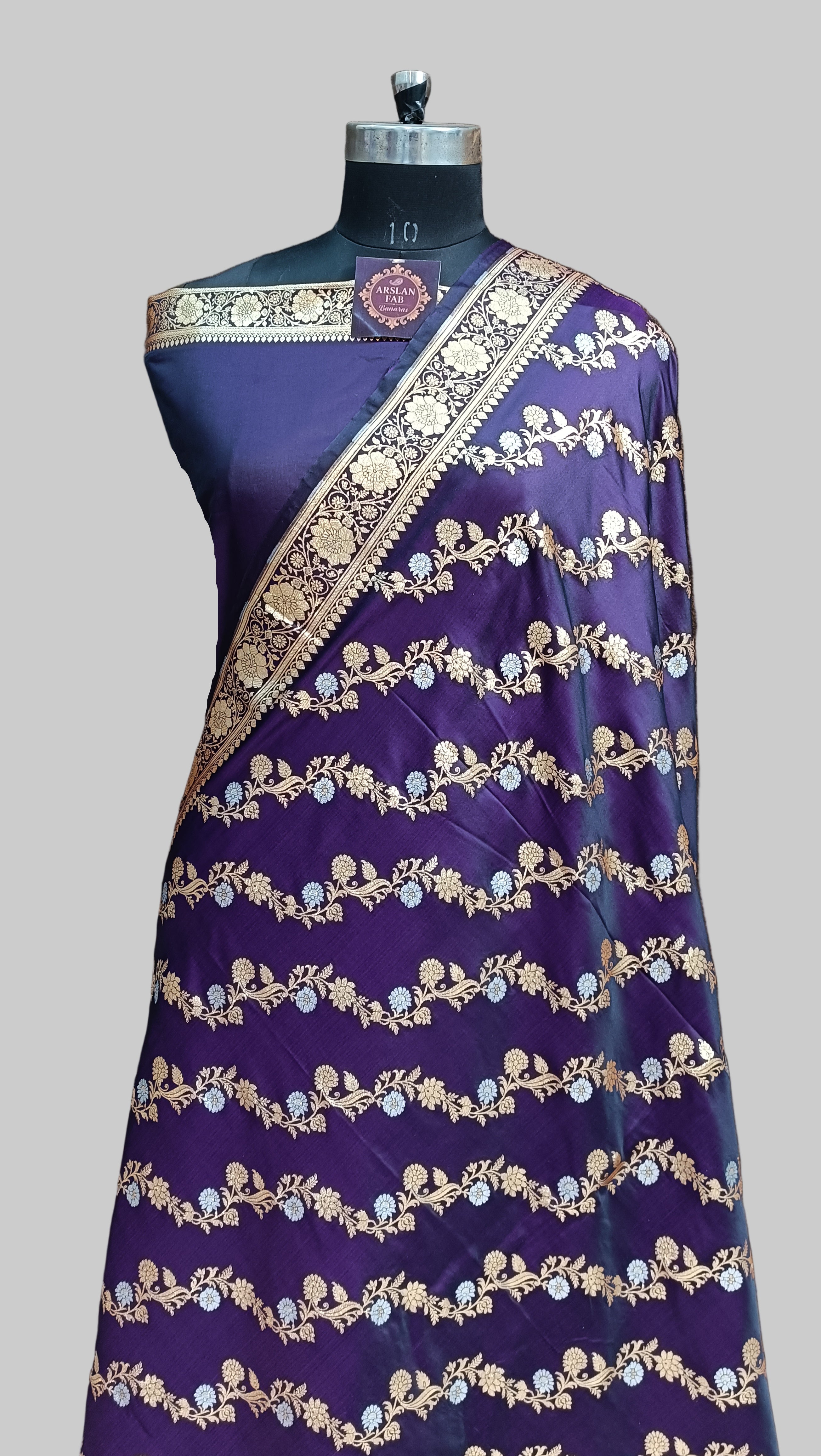 Banarasi Satan Silk Silver Meena Saree