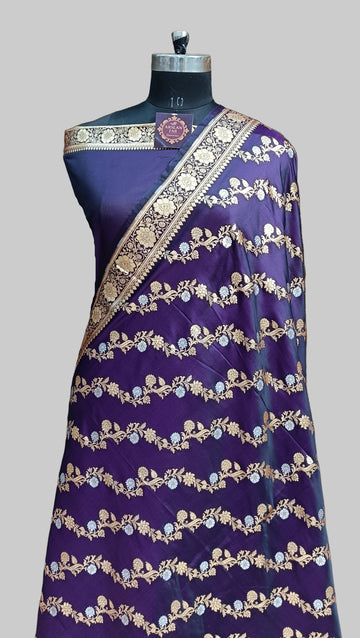 Banarasi Satan Silk Silver Meena Saree