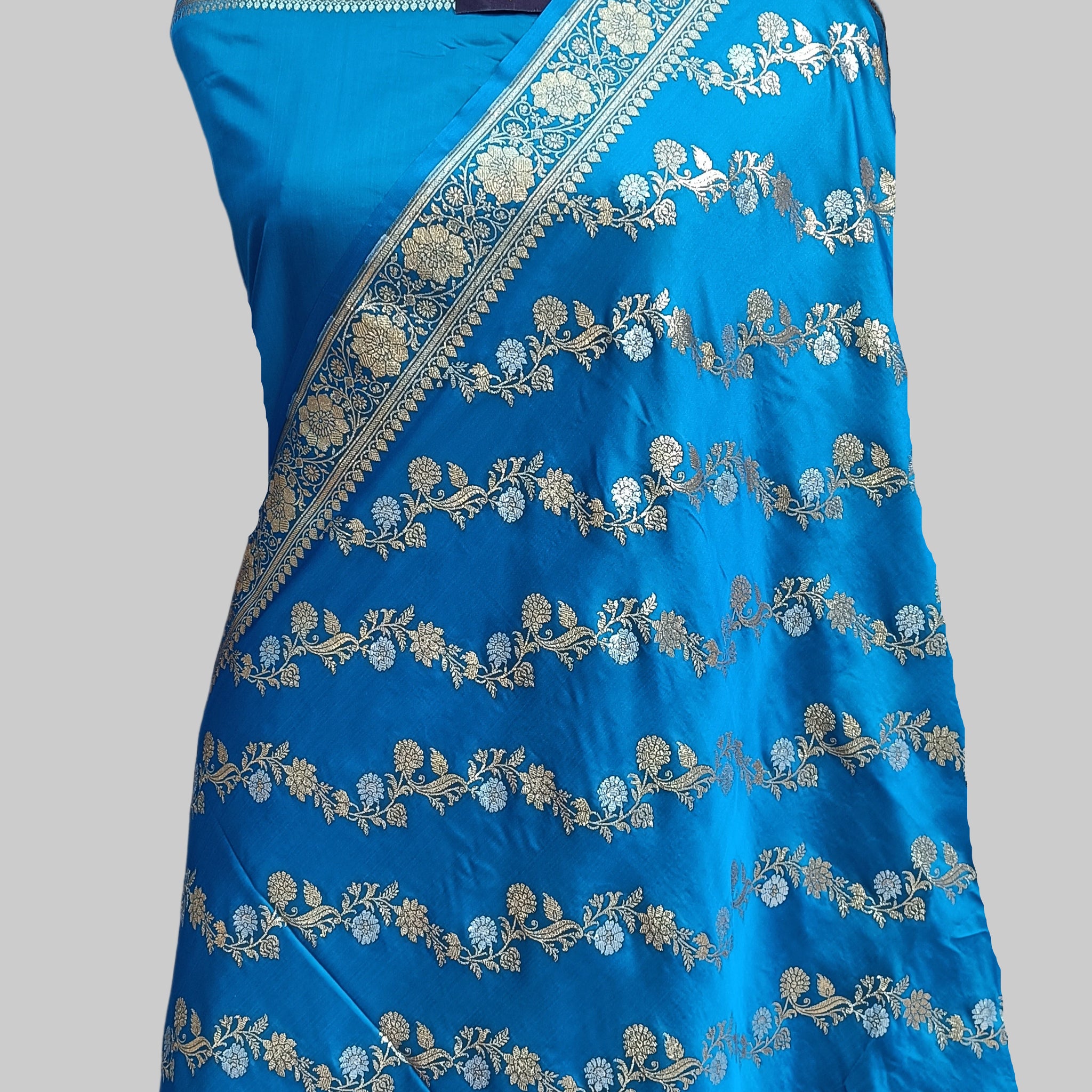 Banarasi Satan Silk Silver Meena Saree