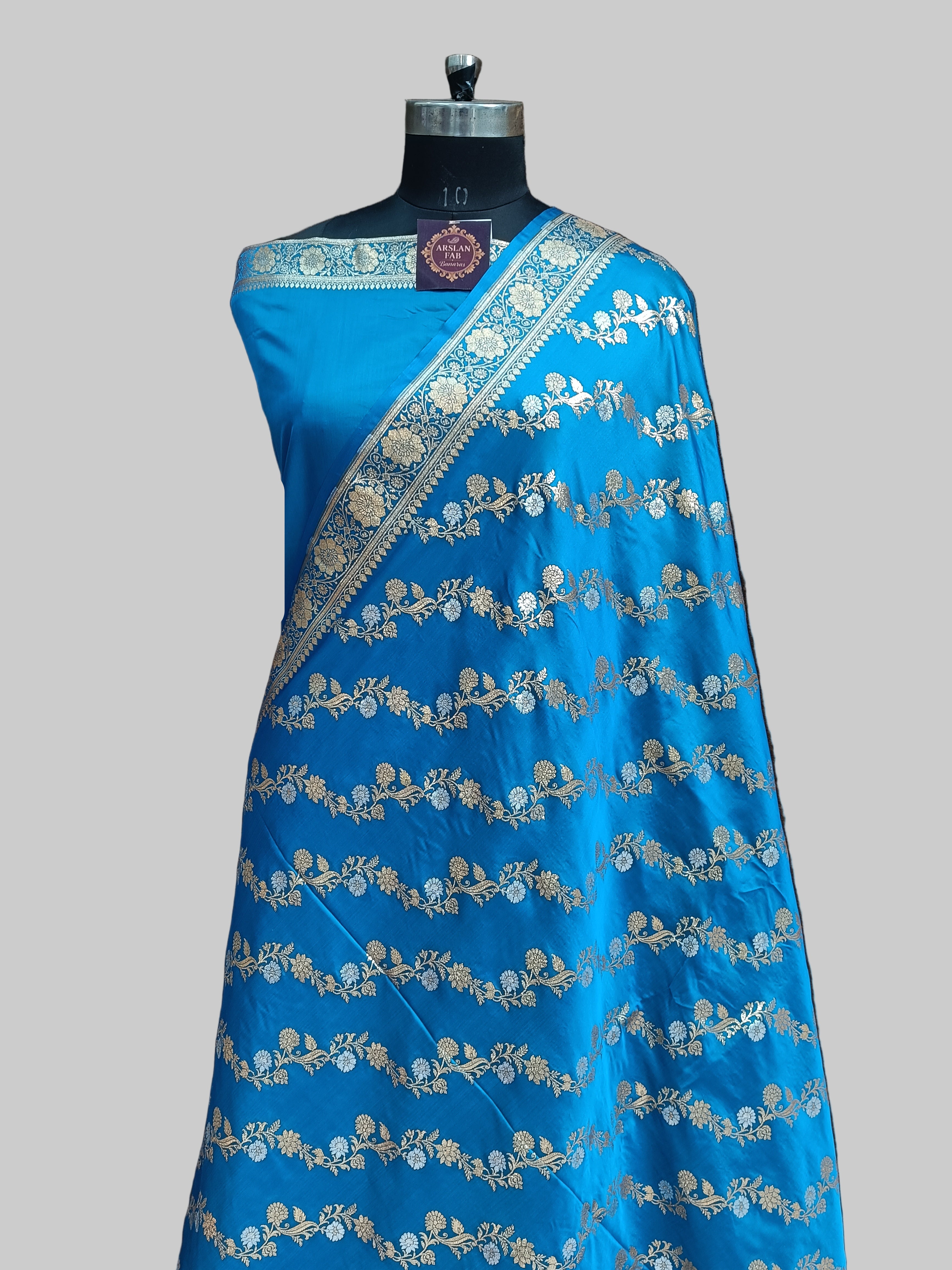 Banarasi Satan Silk Silver Meena Saree