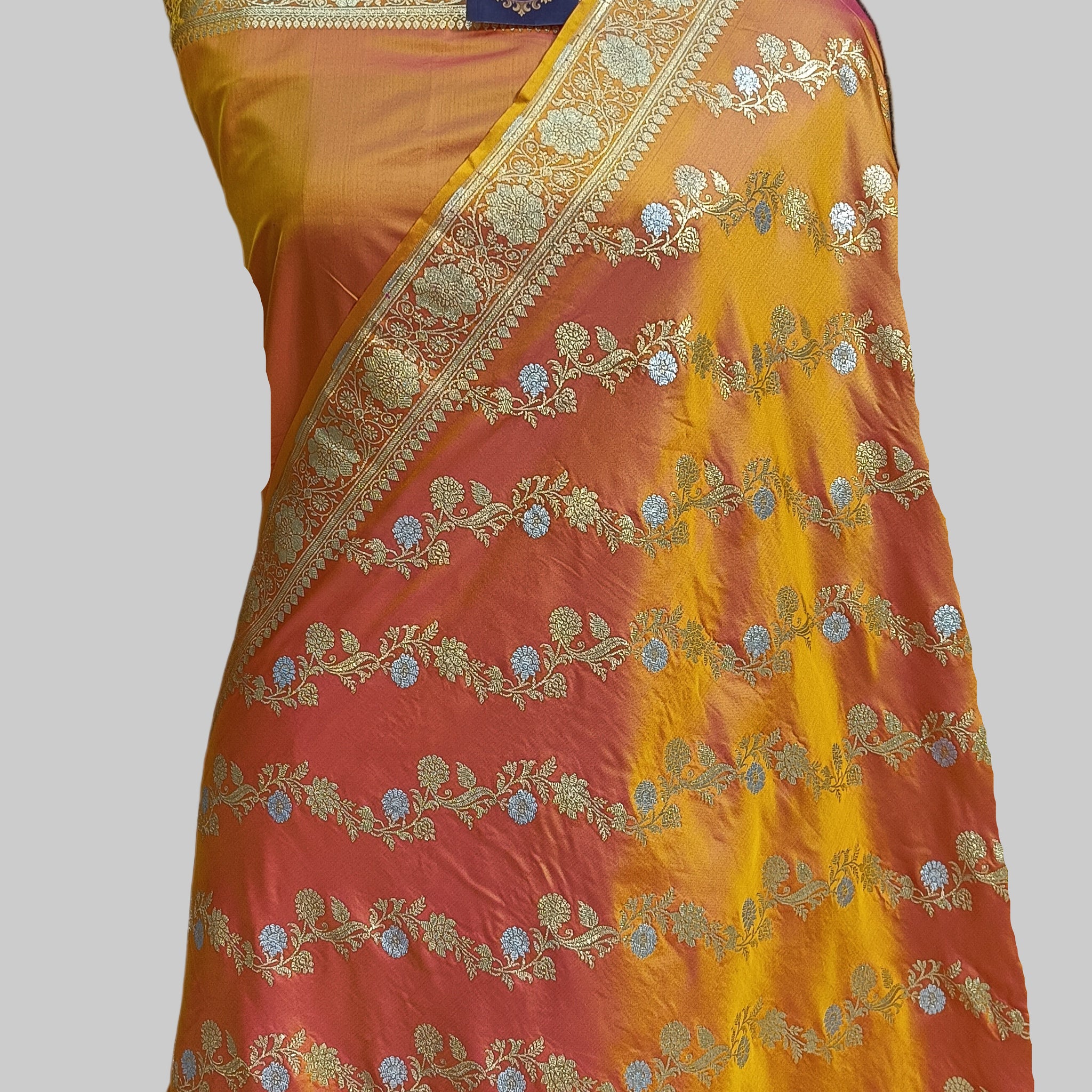 Banarasi Satan Silk Silver Meena Saree