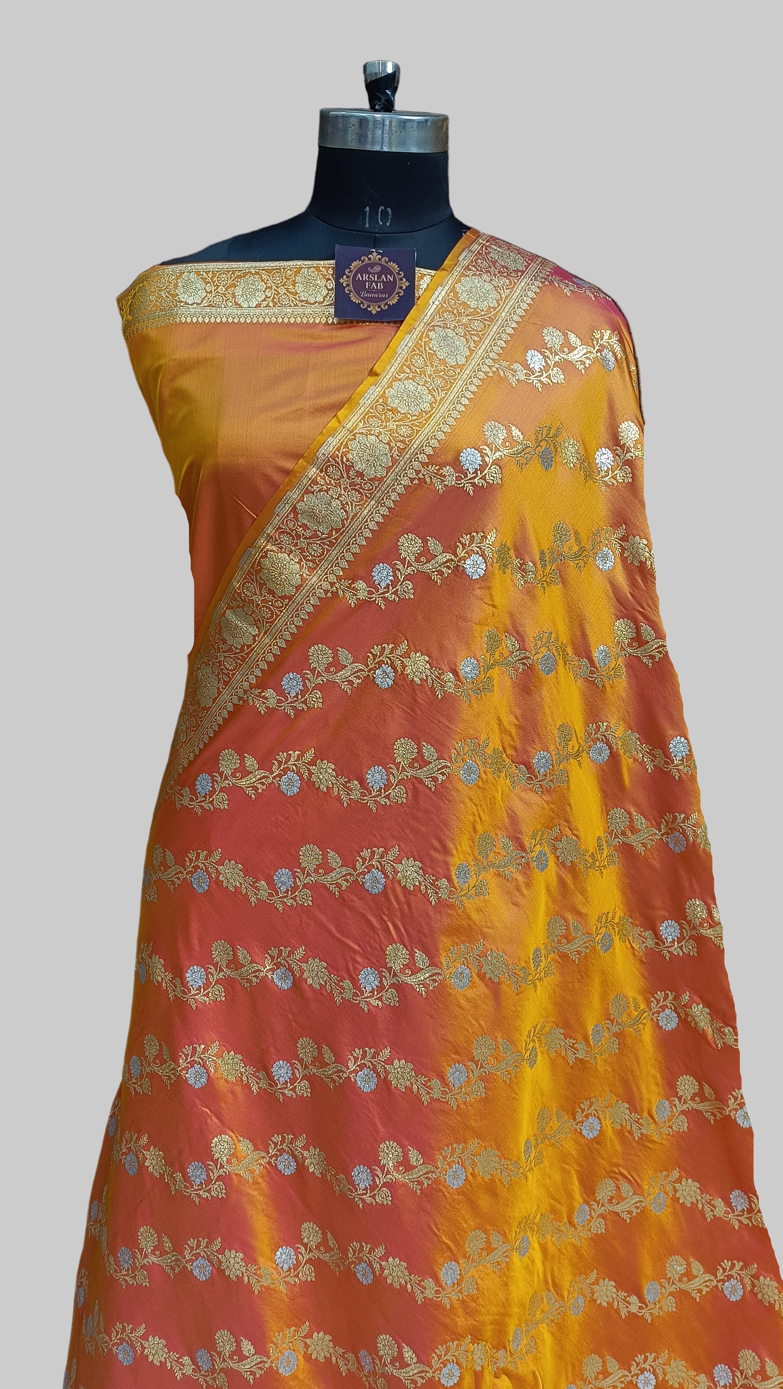 Banarasi Satan Silk Silver Meena Saree