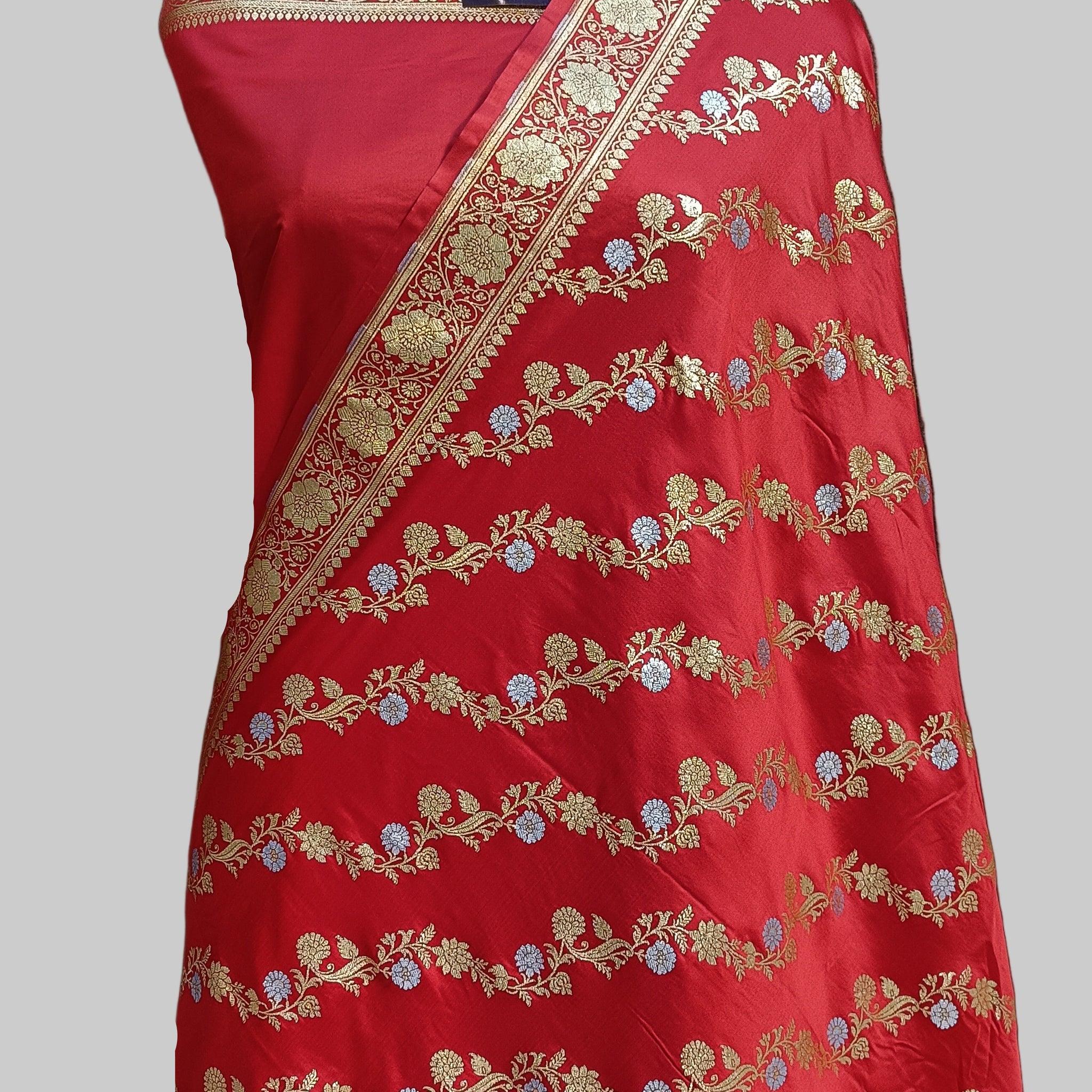 Banarasi Satan Silk Silver Meena Saree