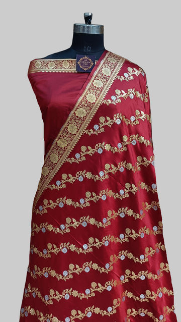 Banarasi Satan Silk Silver Meena Saree