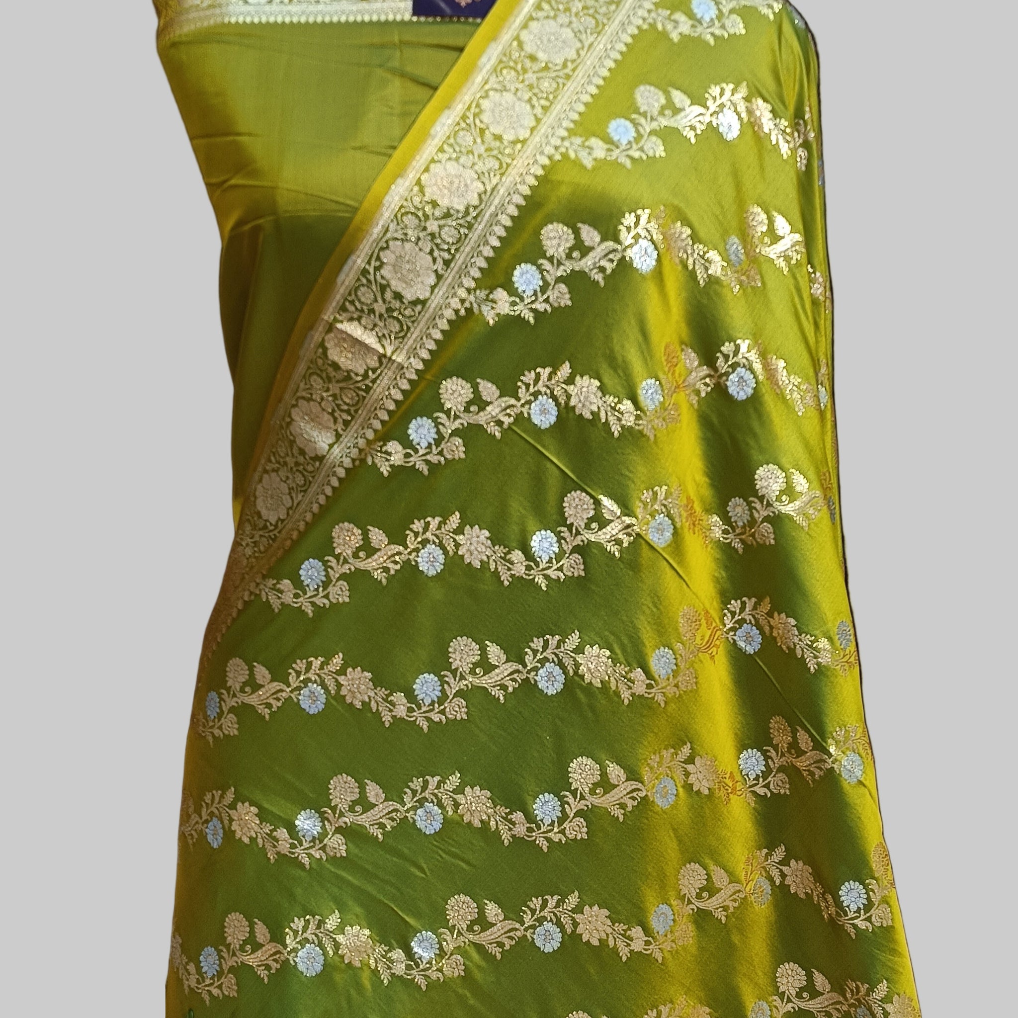 Banarasi Satan Silk Silver Meena Saree